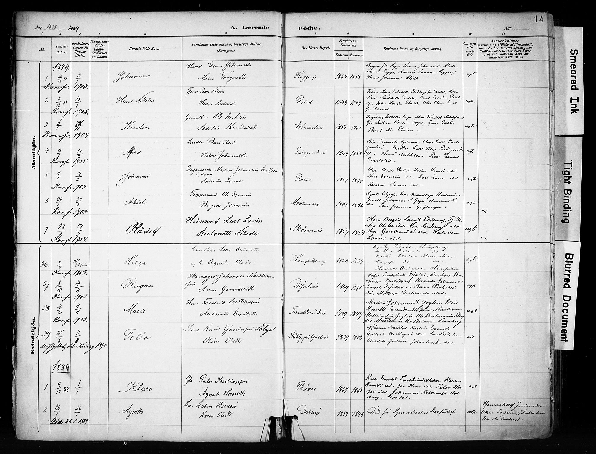 Biri prestekontor, SAH/PREST-096/H/Ha/Haa/L0009: Parish register (official) no. 9, 1887-1900, p. 14