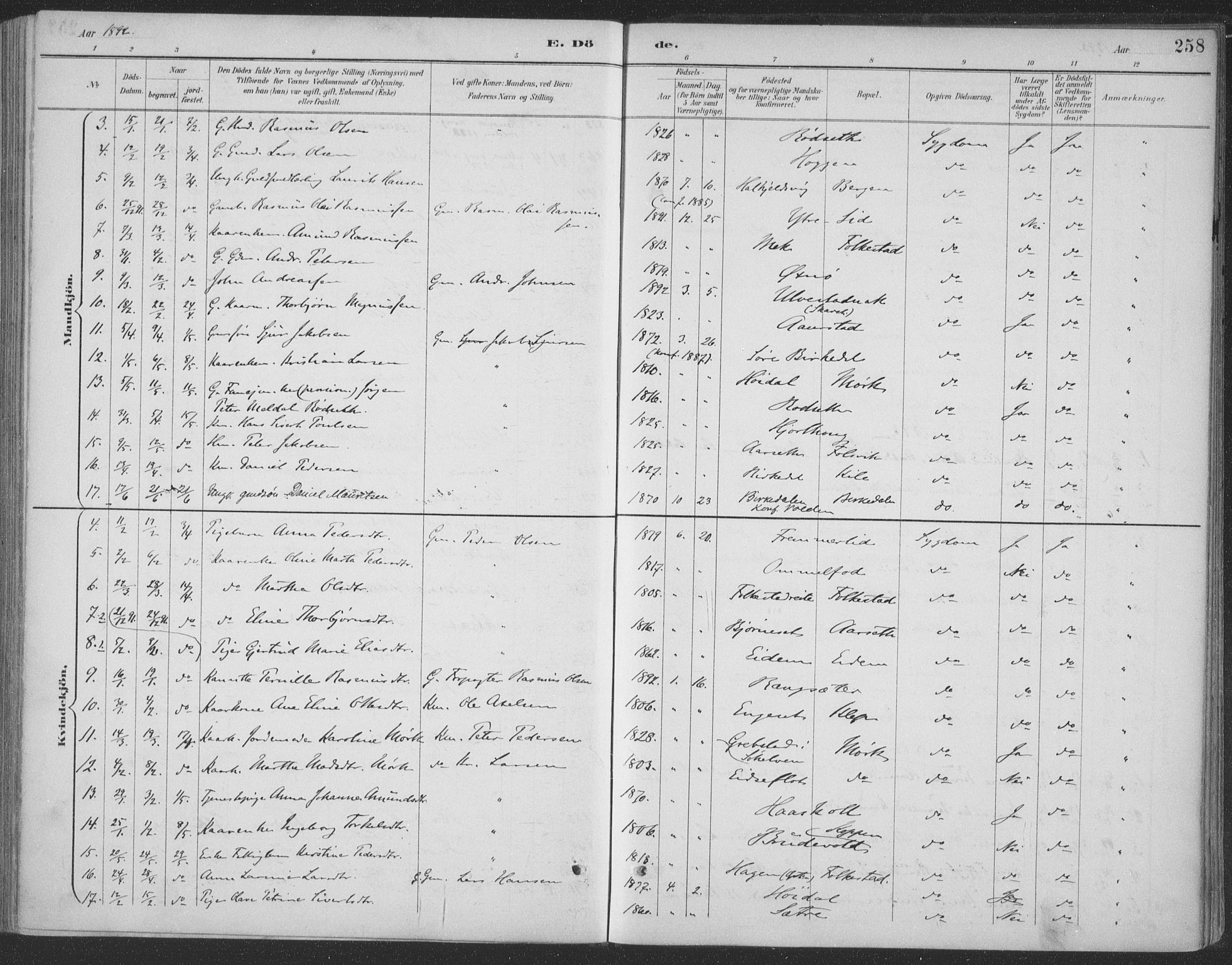 Ministerialprotokoller, klokkerbøker og fødselsregistre - Møre og Romsdal, AV/SAT-A-1454/511/L0142: Parish register (official) no. 511A09, 1891-1905, p. 258