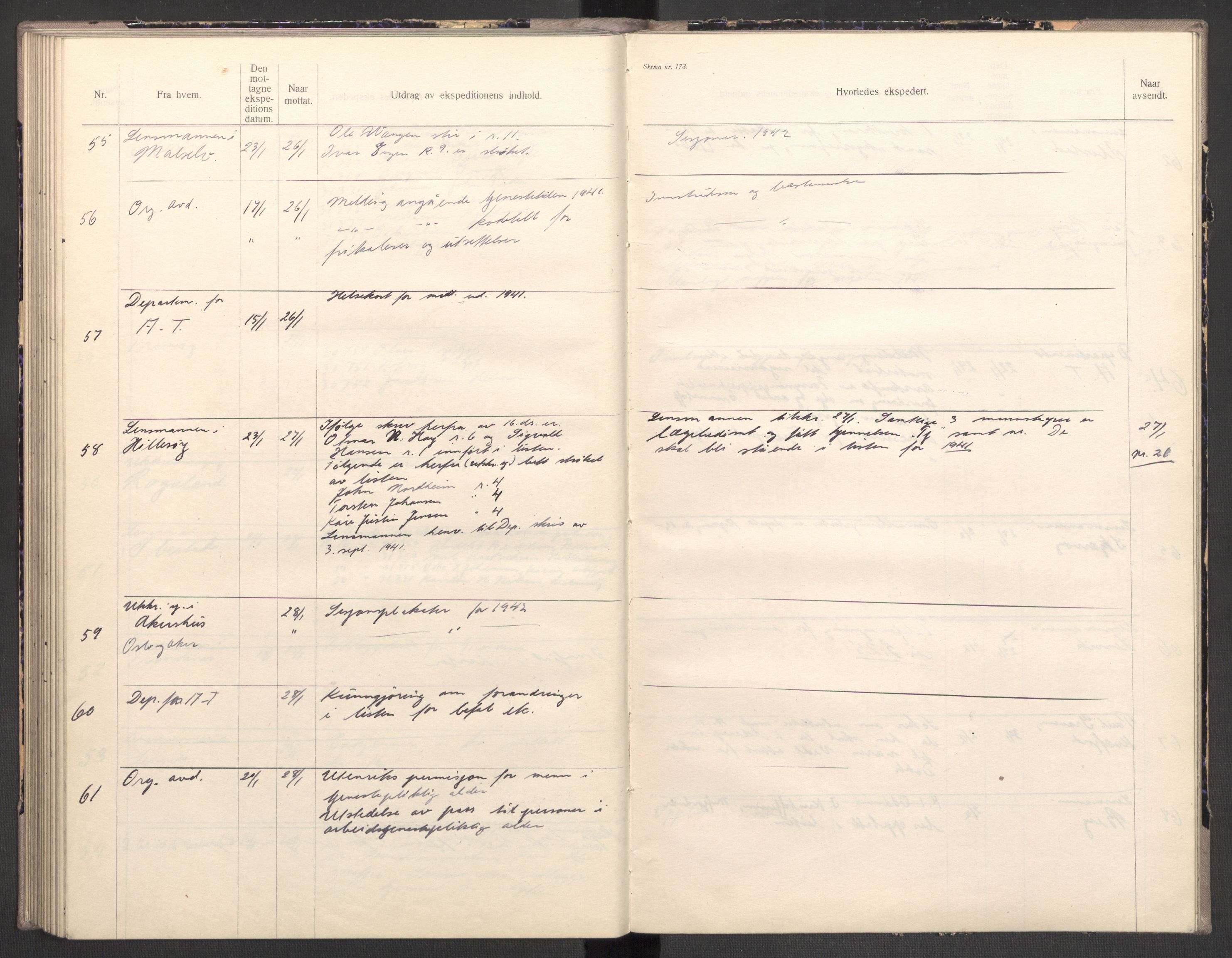 Norges arbeidstjeneste, AV/RA-S-5014/C/Ca/L0001: Journal for utskrivning Nordland og Troms, 1940-1942, p. 156