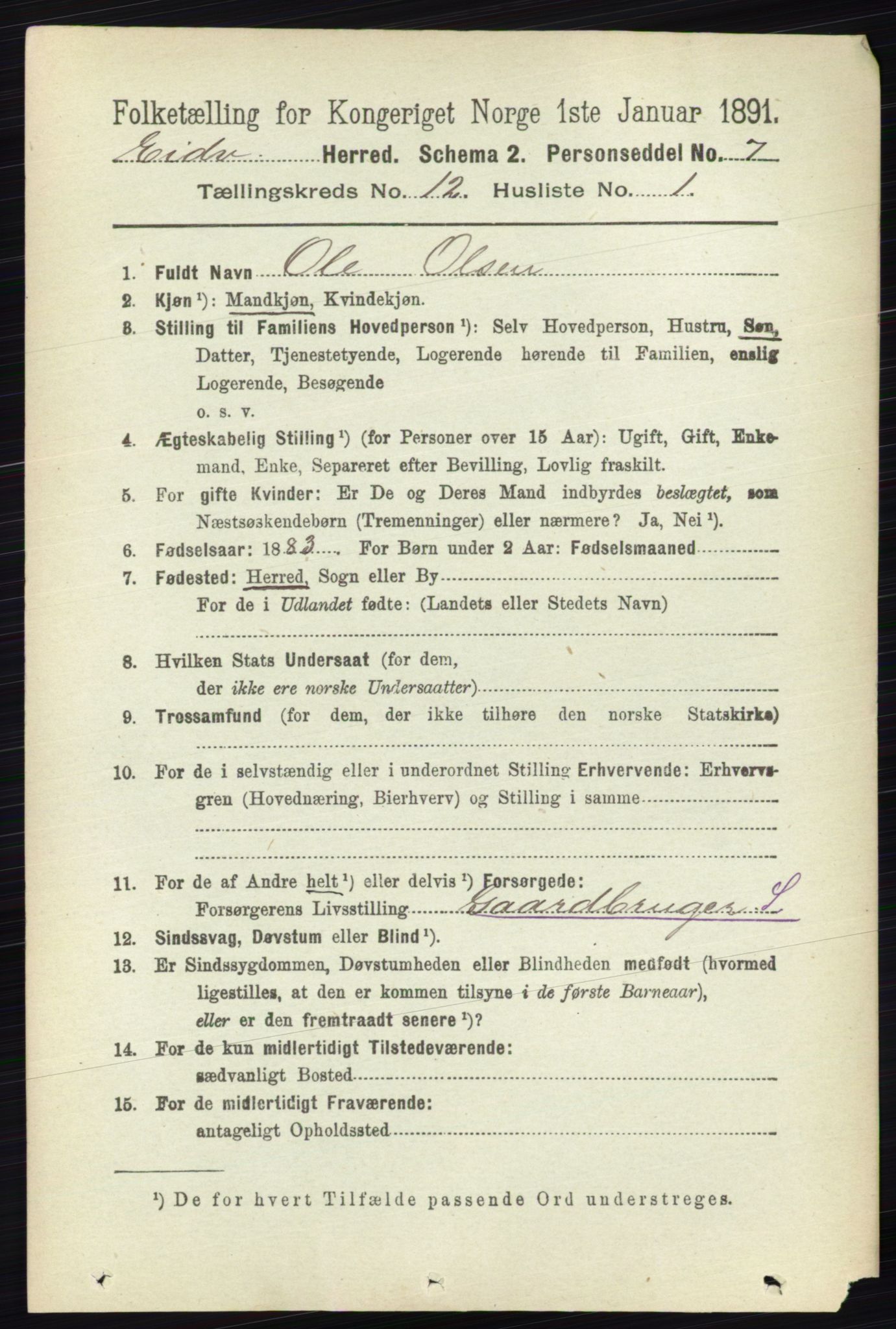 RA, 1891 census for 0237 Eidsvoll, 1891, p. 8488