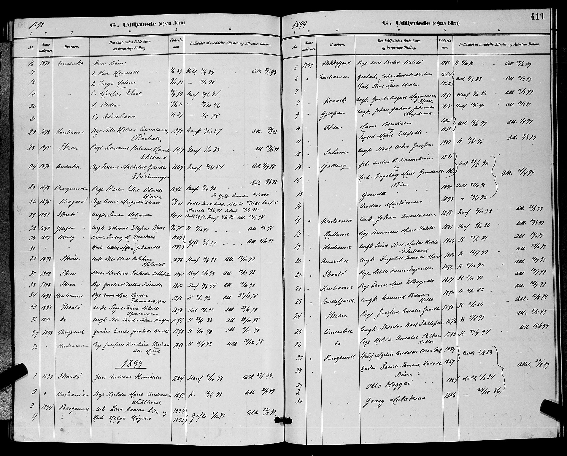 Bamble kirkebøker, SAKO/A-253/G/Ga/L0009: Parish register (copy) no. I 9, 1888-1900, p. 411