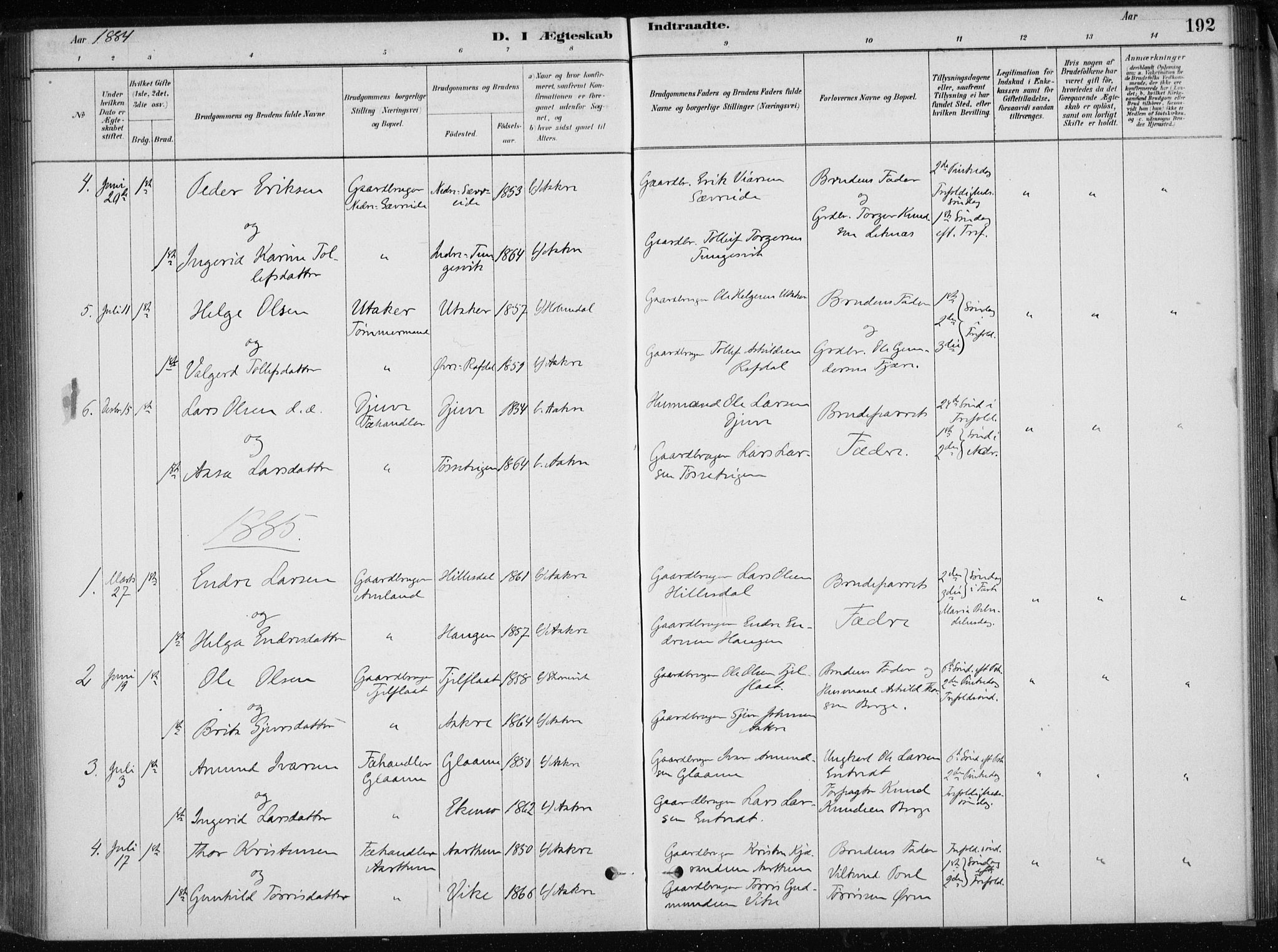Skånevik sokneprestembete, SAB/A-77801/H/Haa: Parish register (official) no. E  1, 1879-1901, p. 192