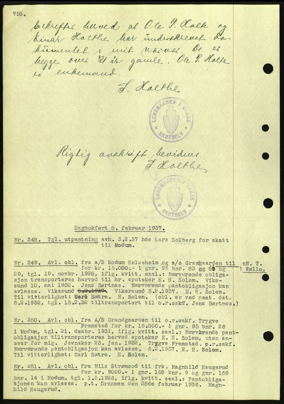 Eiker, Modum og Sigdal sorenskriveri, SAKO/A-123/G/Ga/Gab/L0034: Mortgage book no. A4, 1936-1937, Diary no: : 348/1937