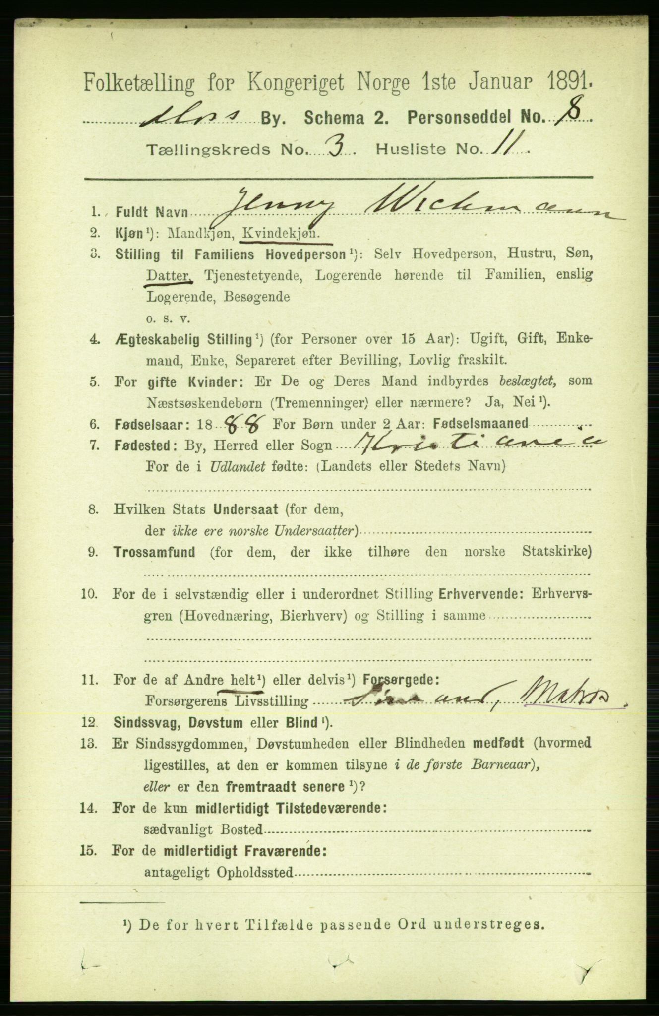 RA, 1891 census for 0104 Moss, 1891, p. 2654