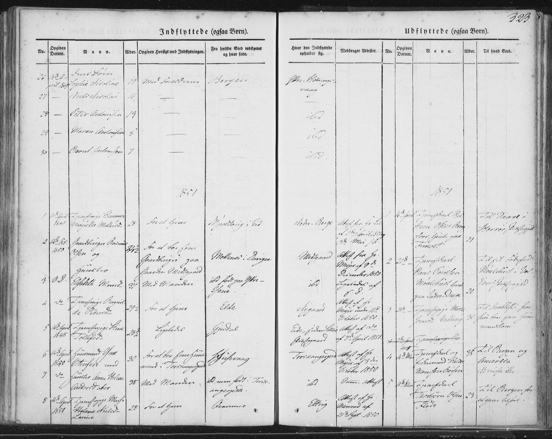 Selje sokneprestembete, SAB/A-99938/H/Ha/Haa/Haaa: Parish register (official) no. A 10, 1844-1858, p. 323