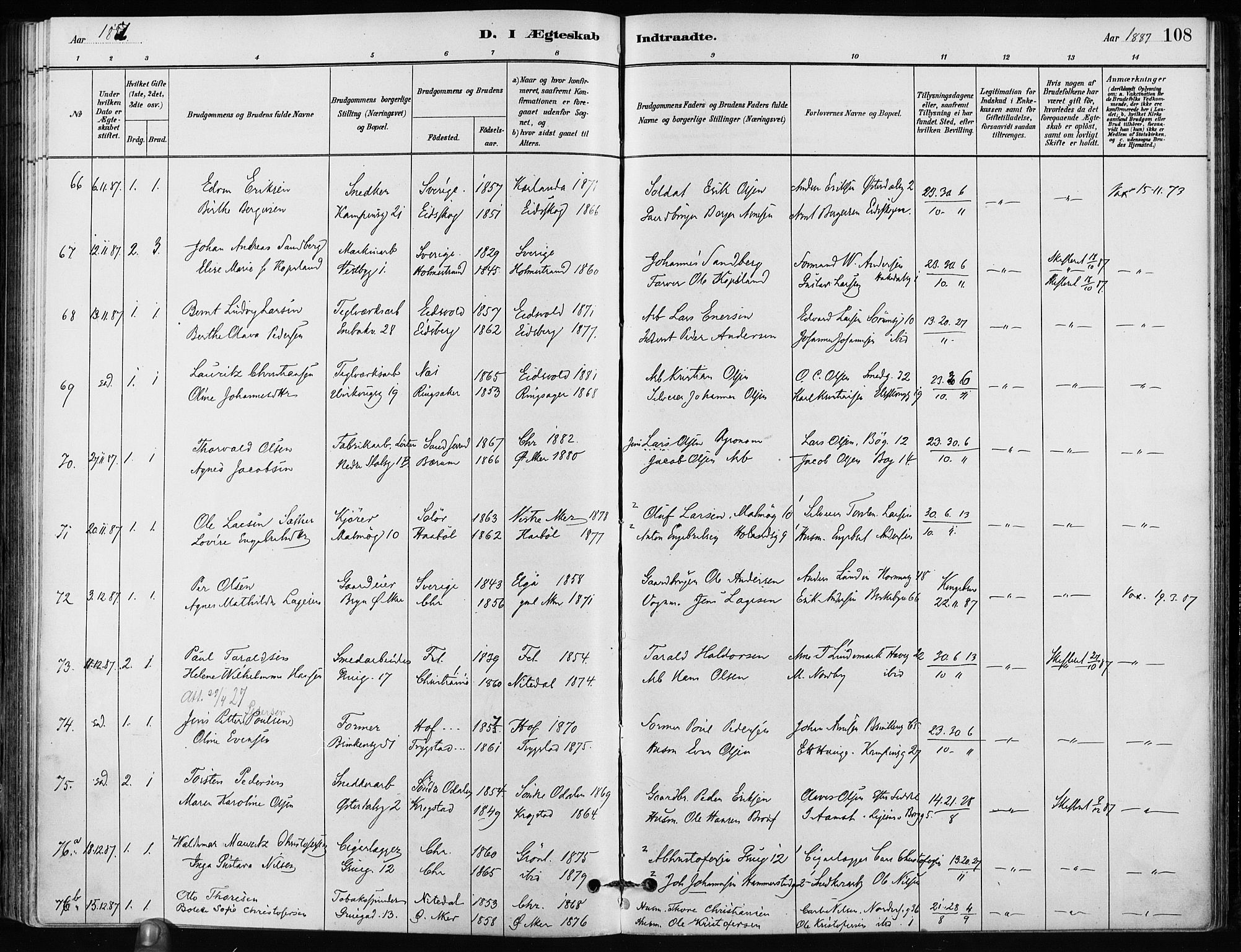 Kampen prestekontor Kirkebøker, AV/SAO-A-10853/F/Fa/L0002: Parish register (official) no. I 2, 1880-1888, p. 108