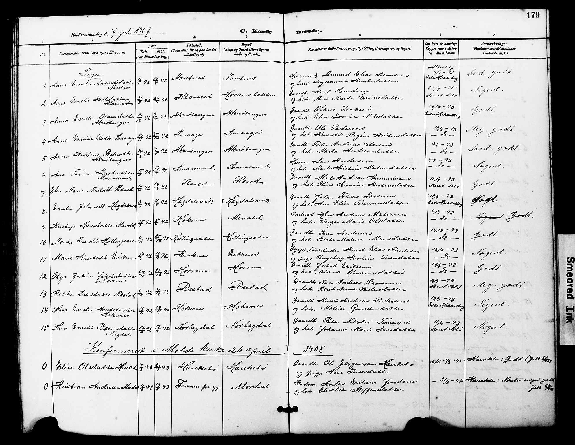 Ministerialprotokoller, klokkerbøker og fødselsregistre - Møre og Romsdal, SAT/A-1454/560/L0725: Parish register (copy) no. 560C02, 1895-1930, p. 179