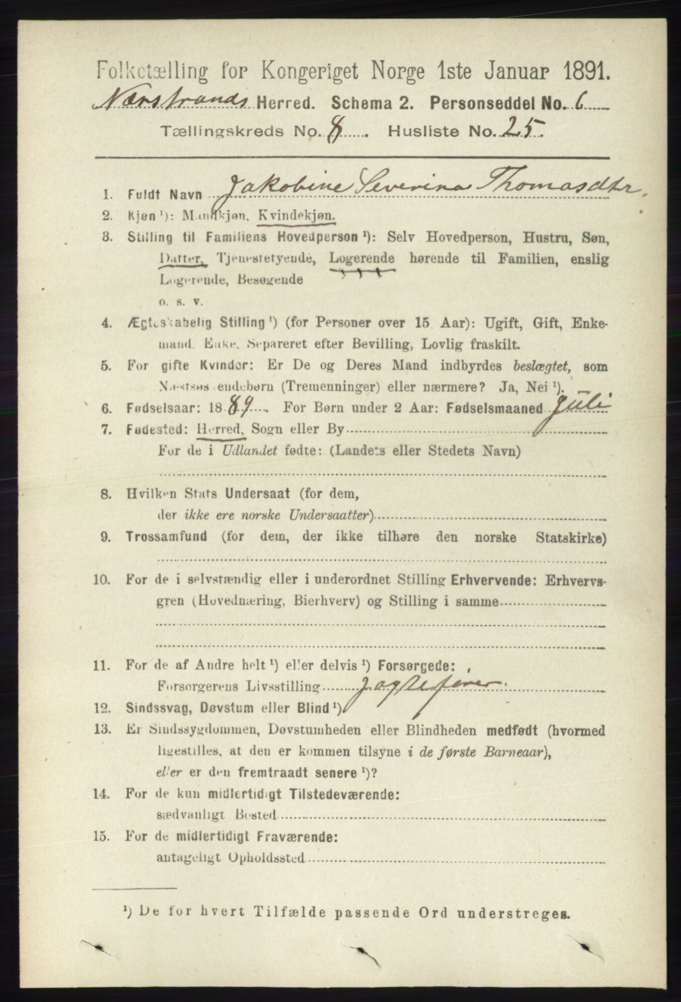 RA, 1891 census for 1139 Nedstrand, 1891, p. 1535