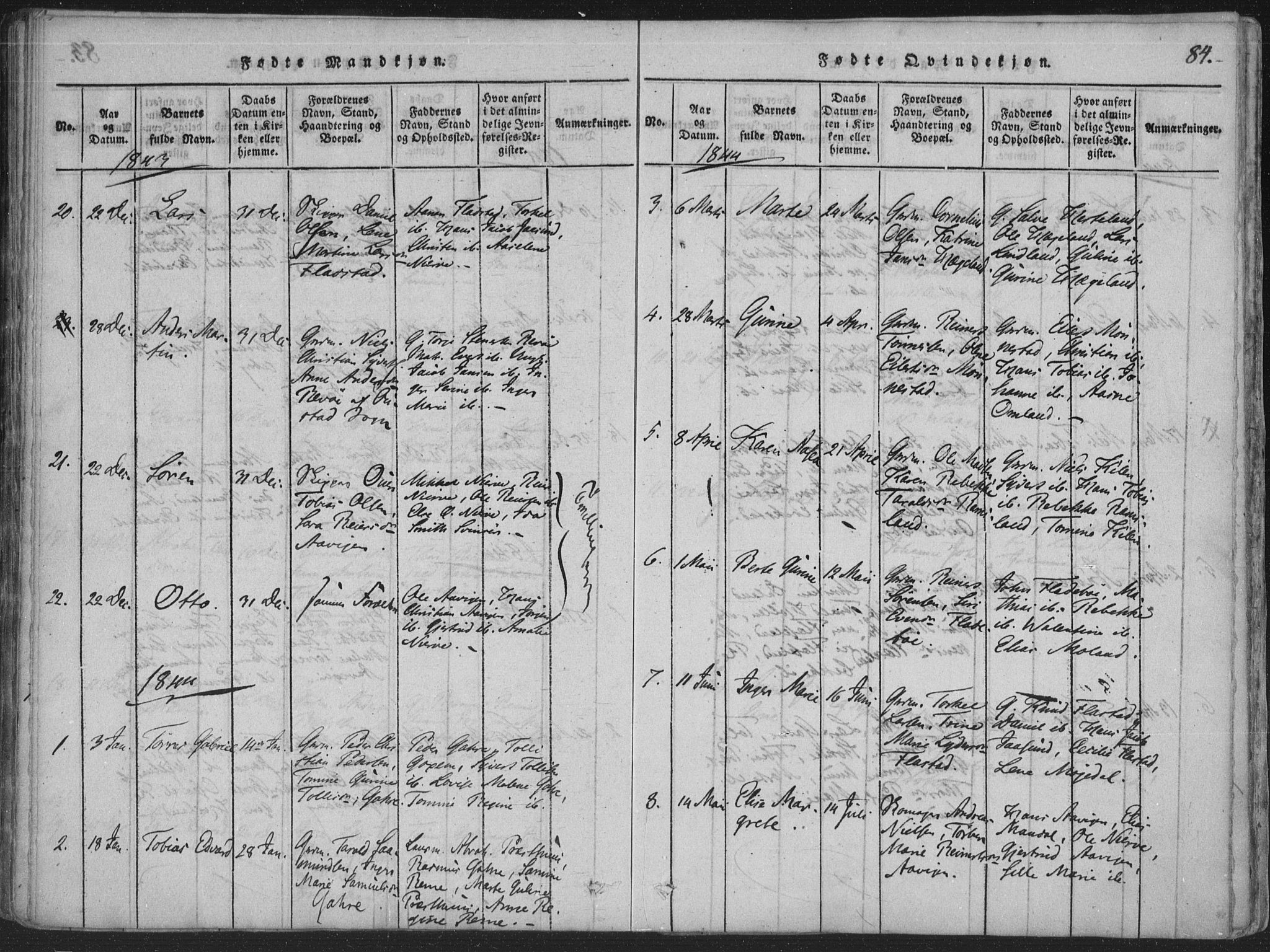 Sør-Audnedal sokneprestkontor, AV/SAK-1111-0039/F/Fa/Faa/L0001: Parish register (official) no. A 1, 1816-1848, p. 84