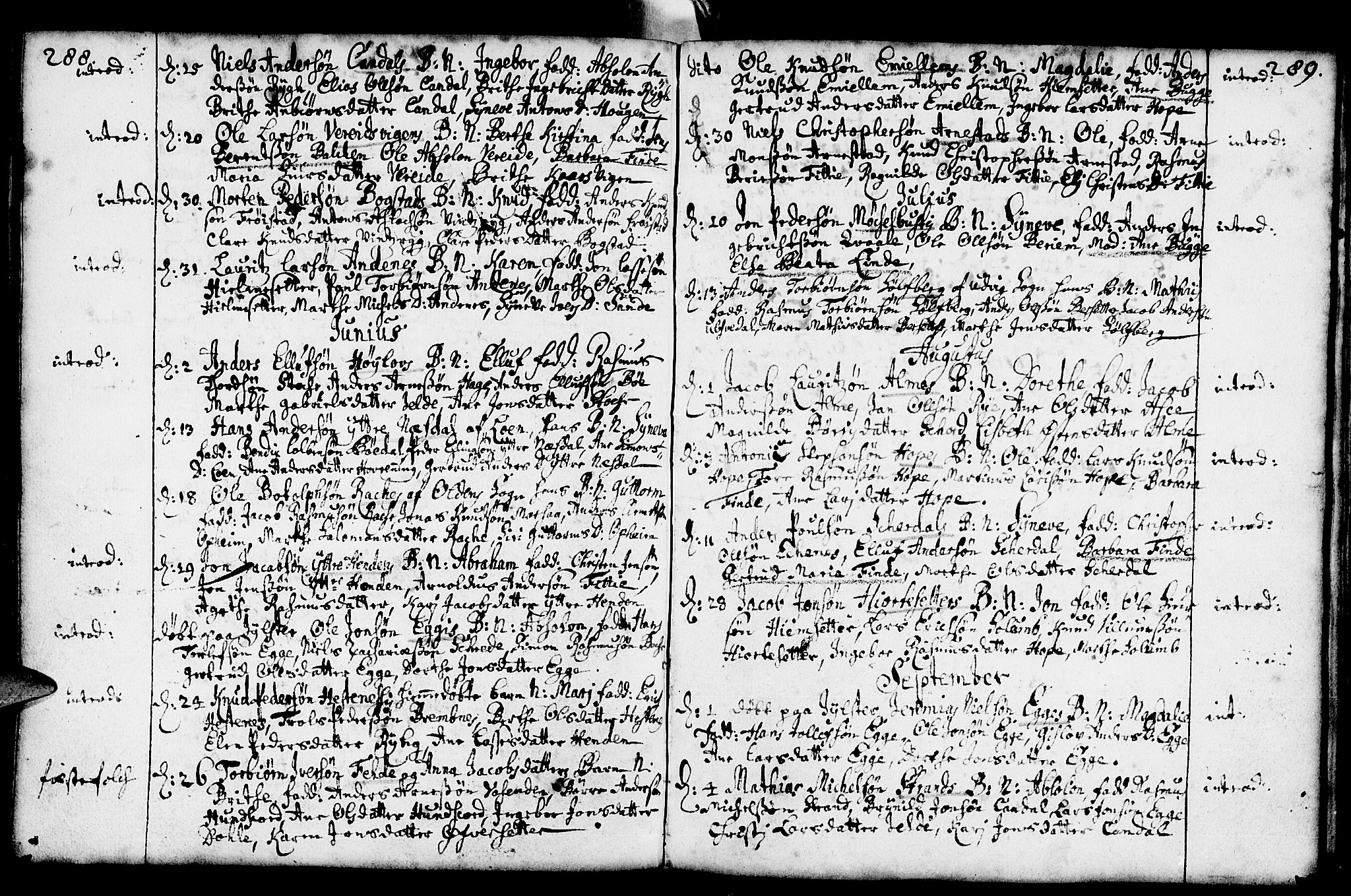 Gloppen sokneprestembete, AV/SAB-A-80101/H/Haa/Haaa/L0001: Parish register (official) no. A 1, 1686-1711, p. 288-289