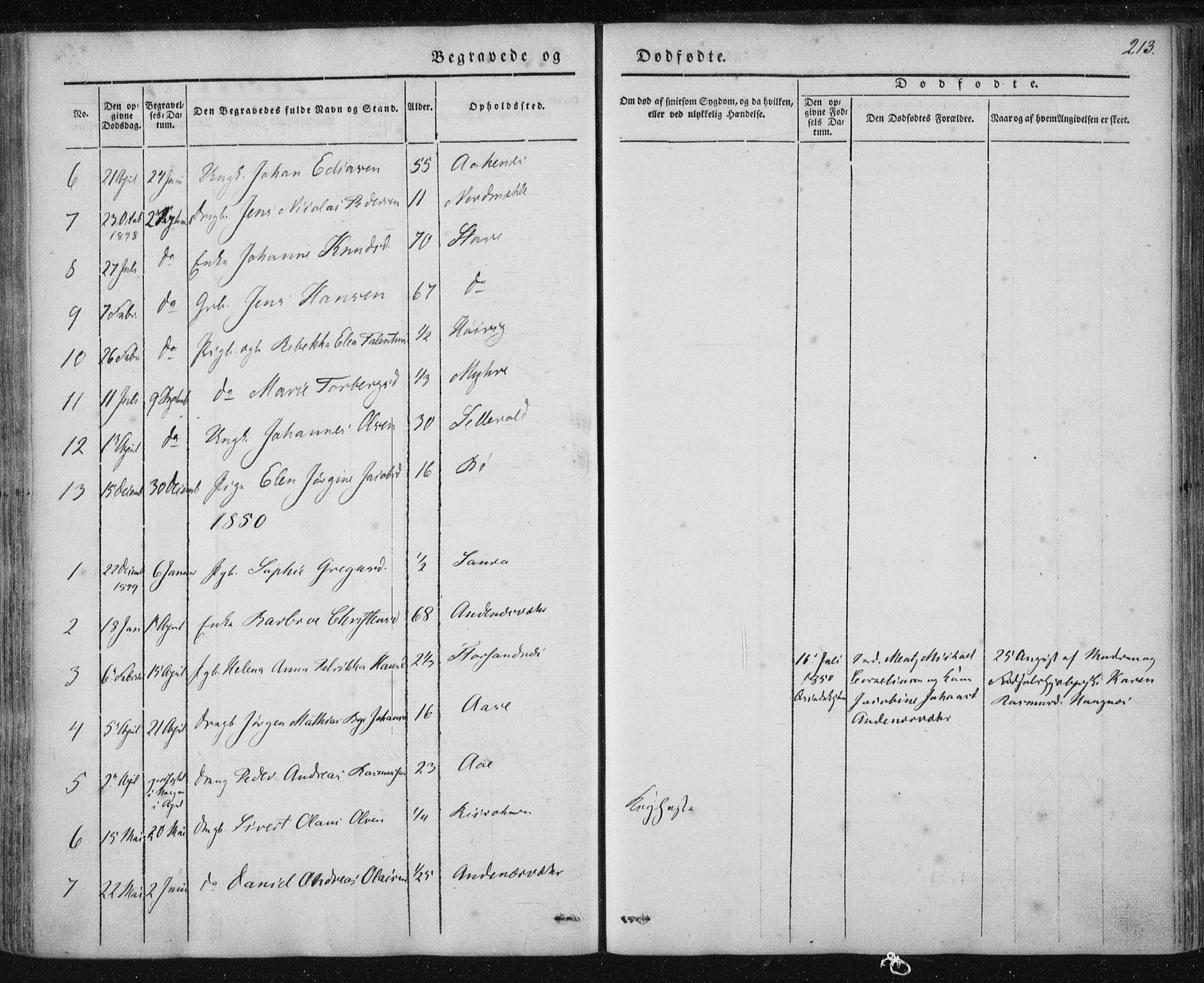 Ministerialprotokoller, klokkerbøker og fødselsregistre - Nordland, AV/SAT-A-1459/897/L1396: Parish register (official) no. 897A04, 1842-1866, p. 213