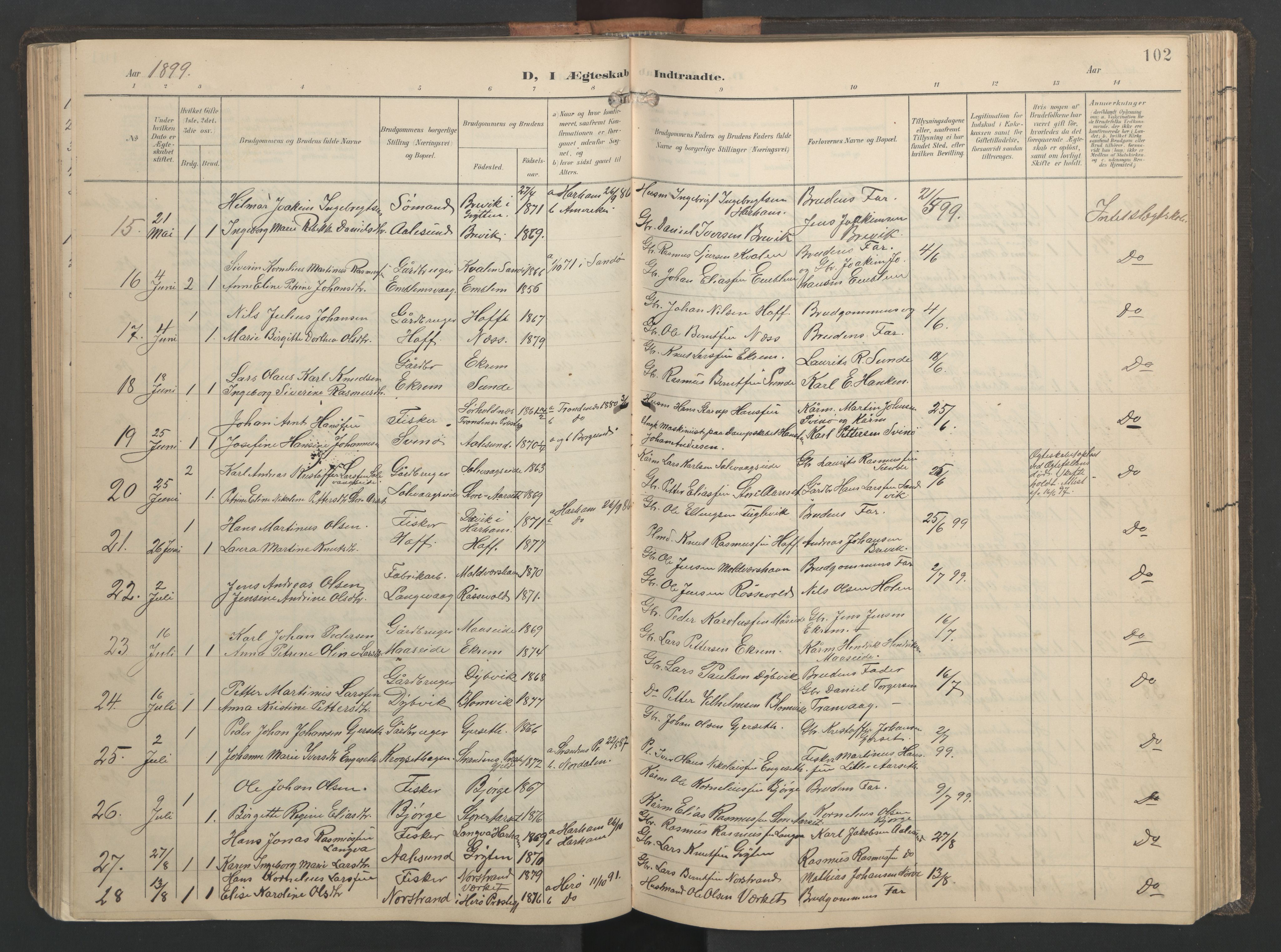 Ministerialprotokoller, klokkerbøker og fødselsregistre - Møre og Romsdal, AV/SAT-A-1454/528/L0433: Parish register (copy) no. 528C14, 1899-1922, p. 102