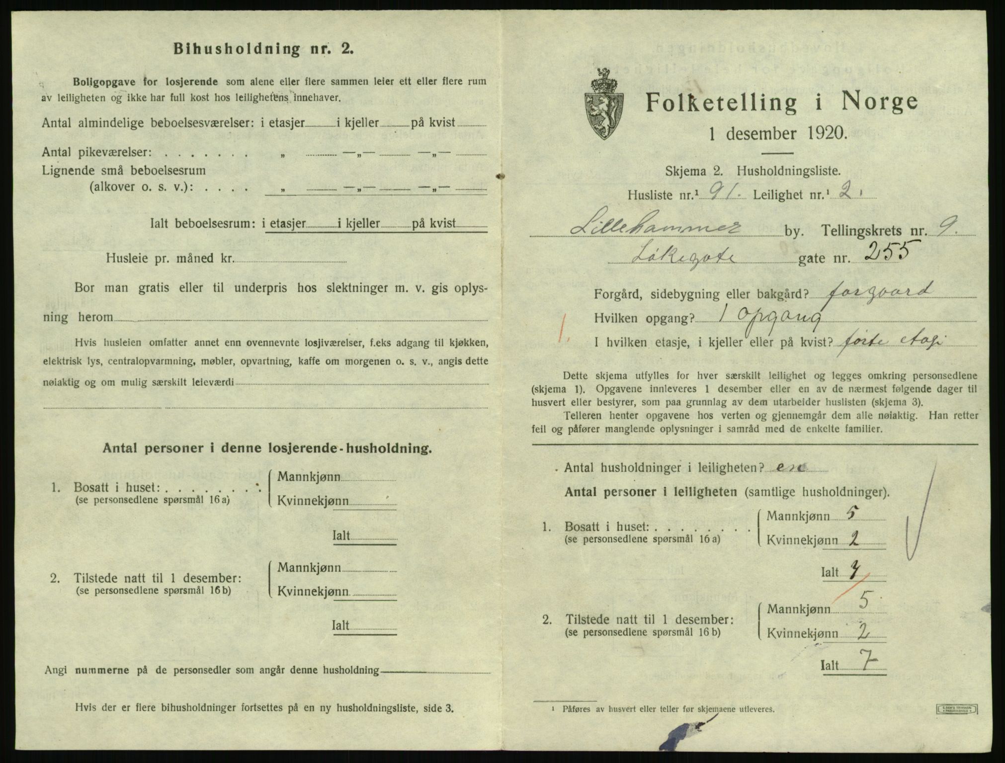 SAH, 1920 census for Lillehammer, 1920, p. 3376