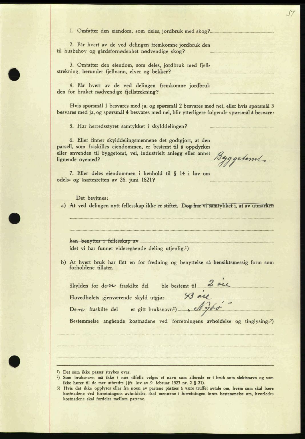 Nordmøre sorenskriveri, AV/SAT-A-4132/1/2/2Ca: Mortgage book no. A95, 1943-1943, Diary no: : 698/1943