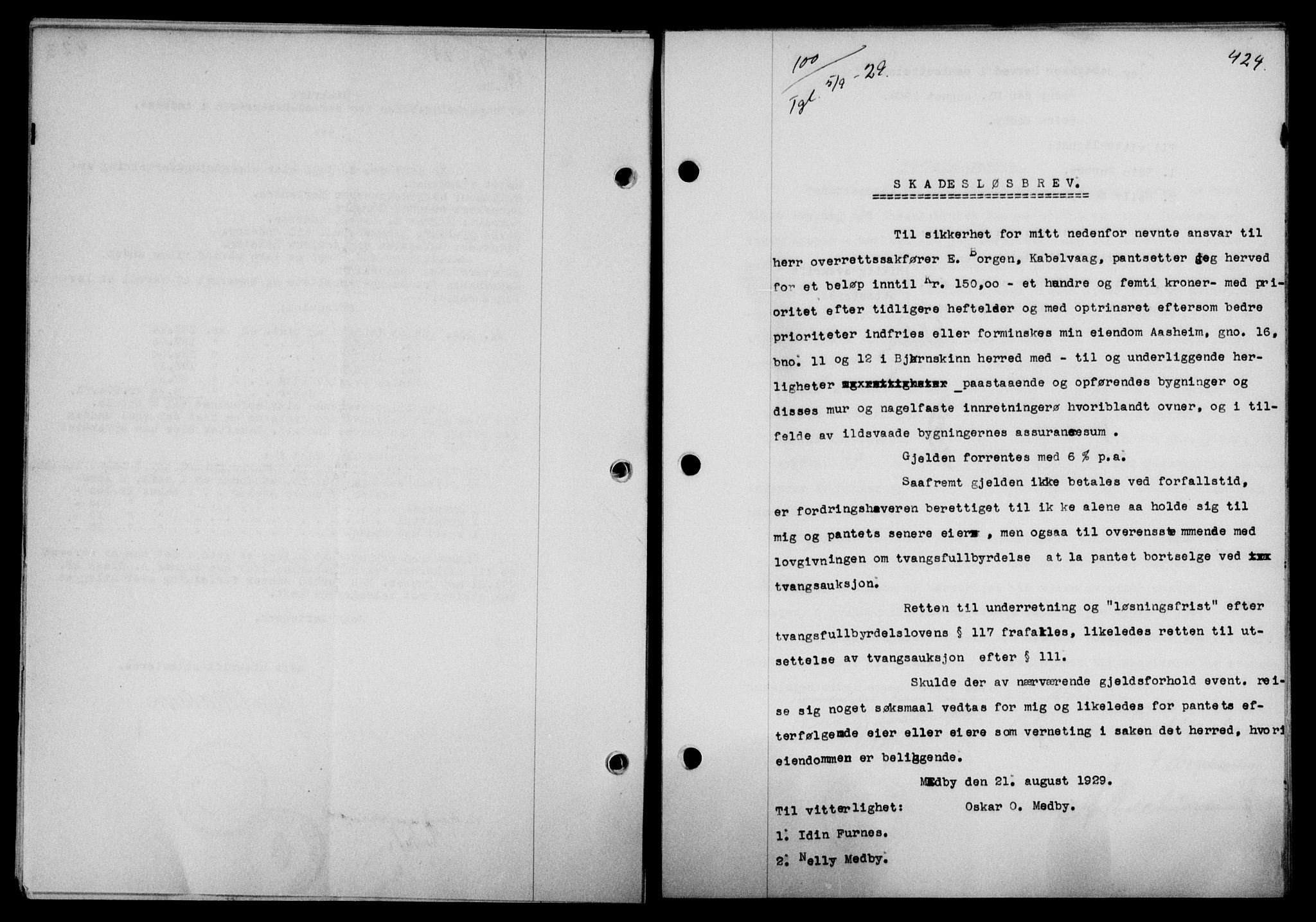 Vesterålen sorenskriveri, SAT/A-4180/1/2/2Ca/L0049: Mortgage book no. 42, 1929-1929, Deed date: 05.09.1929