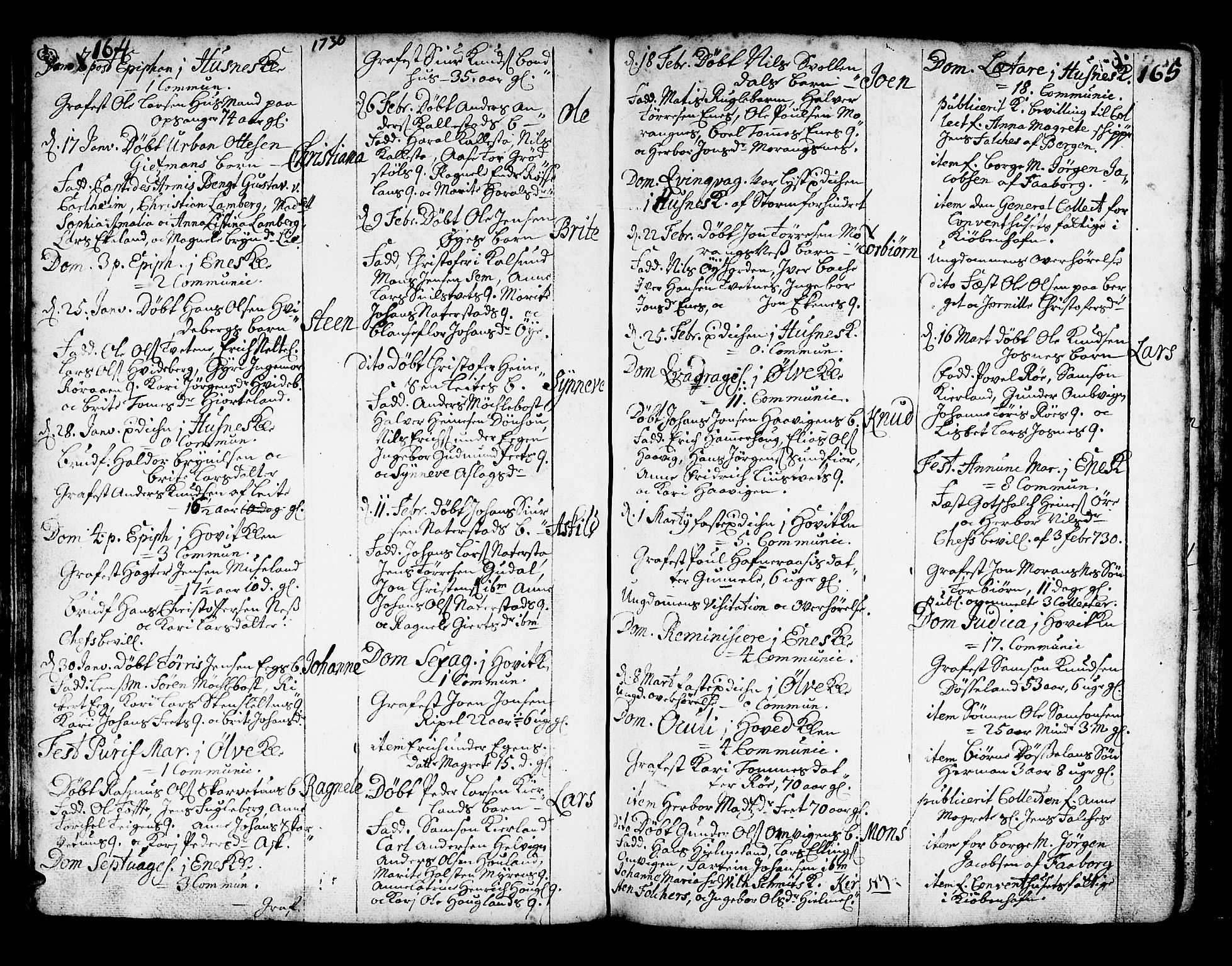 Kvinnherad sokneprestembete, AV/SAB-A-76401/H/Haa: Parish register (official) no. A 2, 1710-1753, p. 164-165