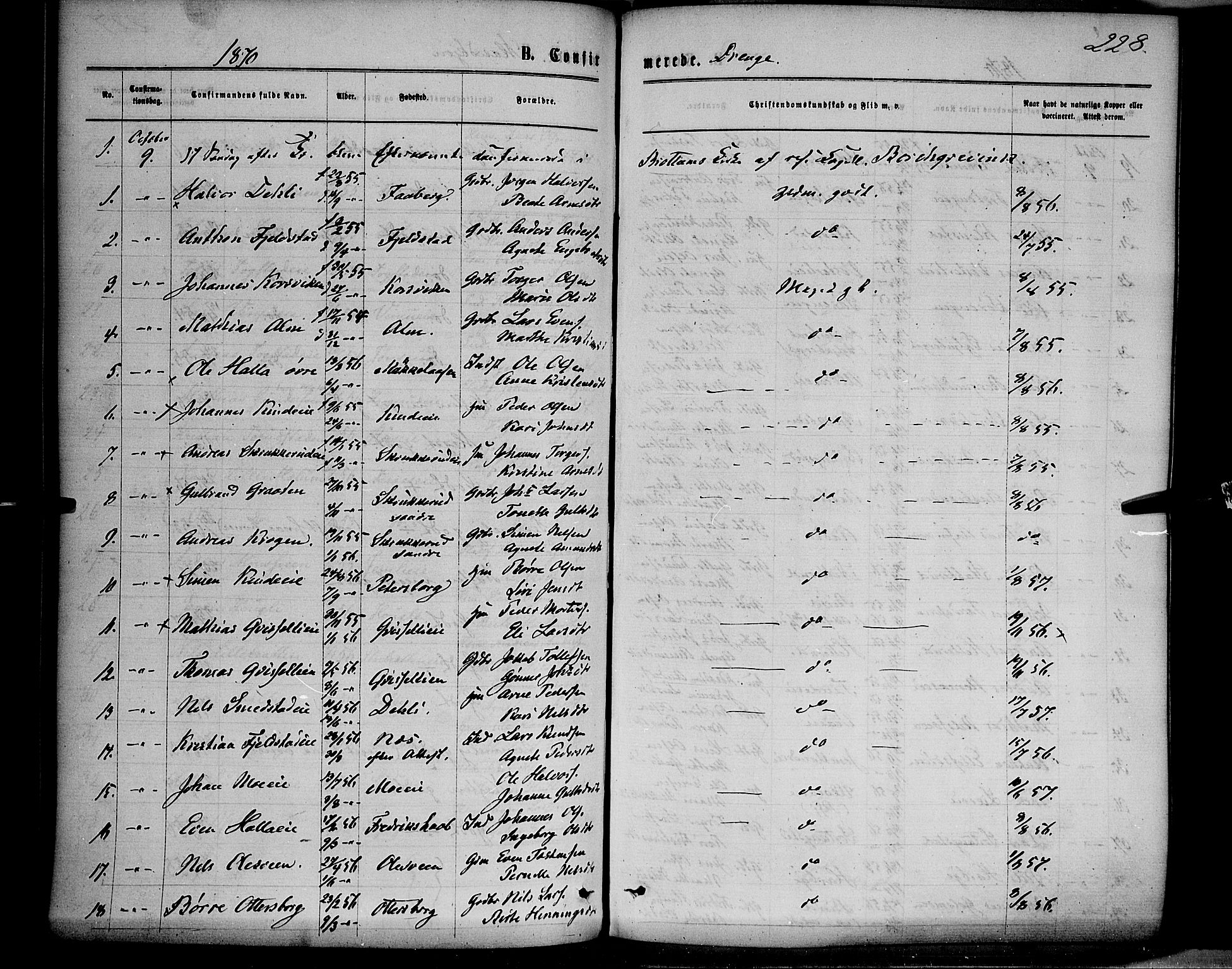 Ringsaker prestekontor, AV/SAH-PREST-014/K/Ka/L0011: Parish register (official) no. 11, 1870-1878, p. 228