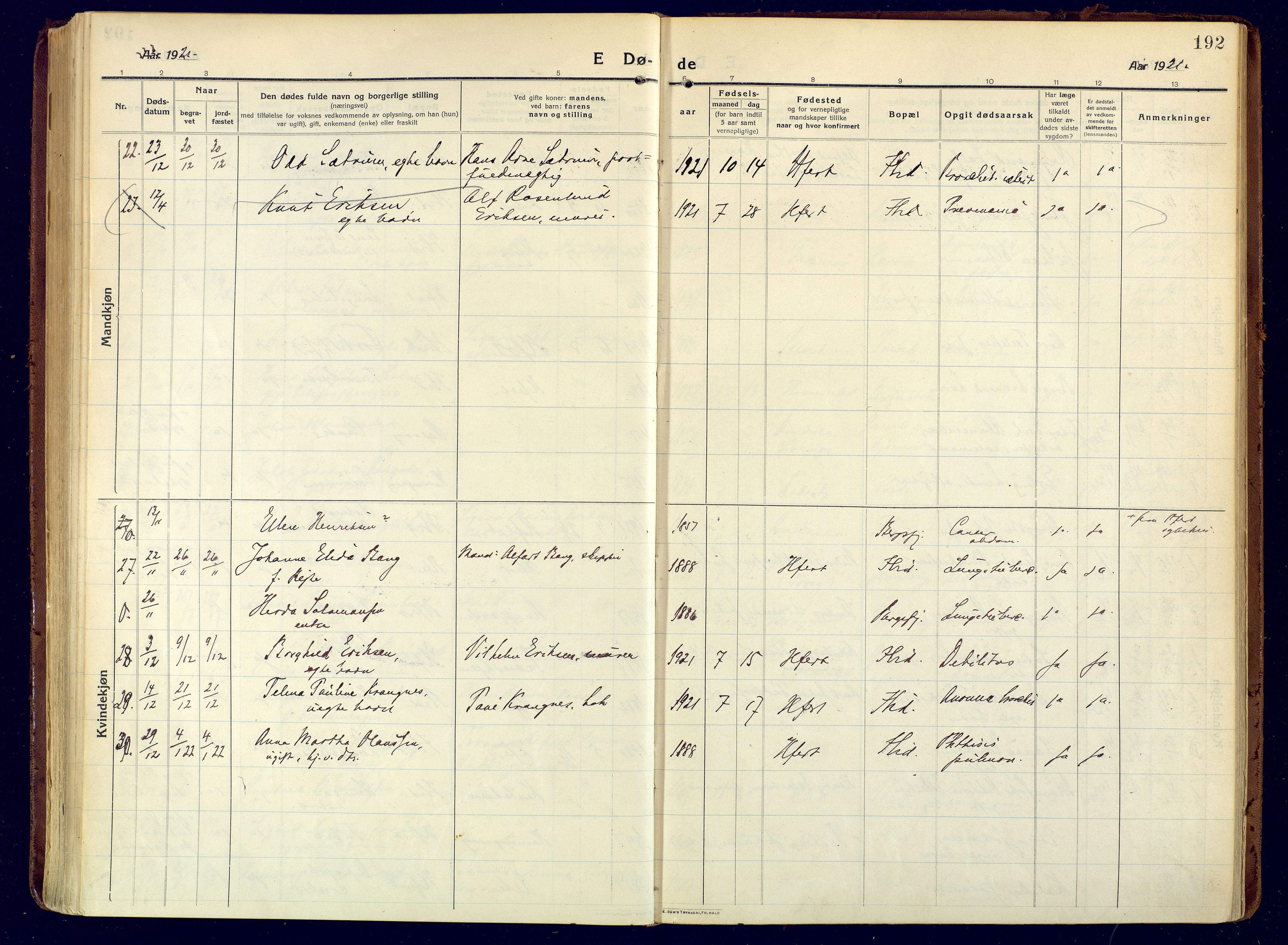 Hammerfest sokneprestkontor, SATØ/S-1347/H/Ha/L0015.kirke: Parish register (official) no. 15, 1916-1923, p. 192