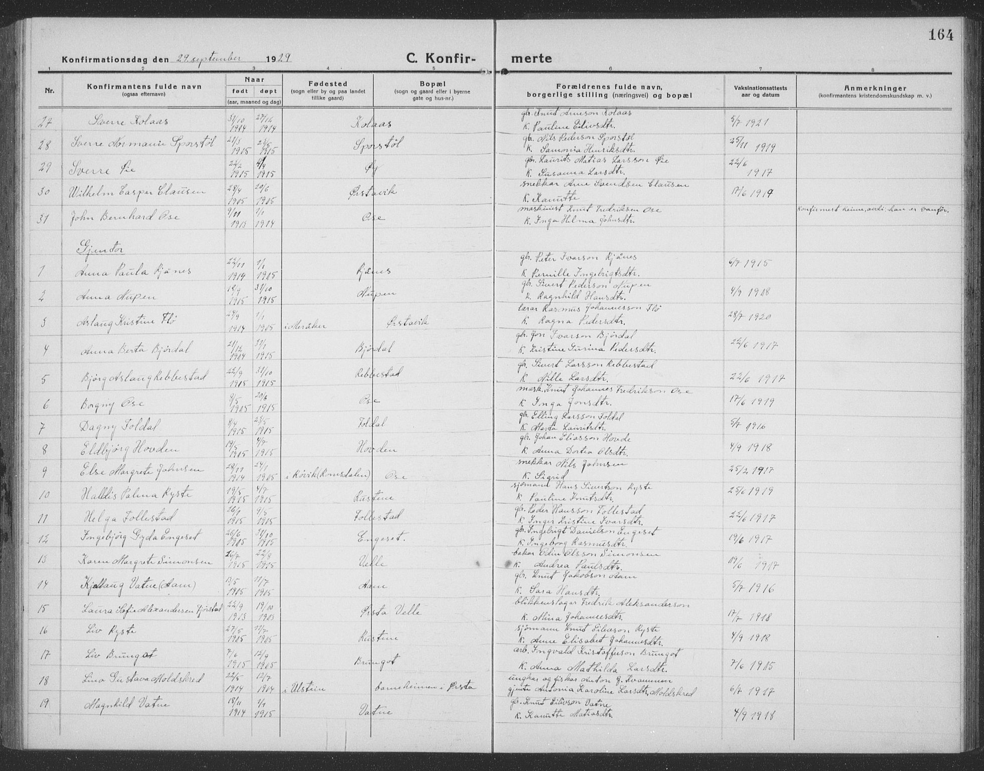 Ministerialprotokoller, klokkerbøker og fødselsregistre - Møre og Romsdal, SAT/A-1454/513/L0191: Parish register (copy) no. 513C05, 1920-1941, p. 164