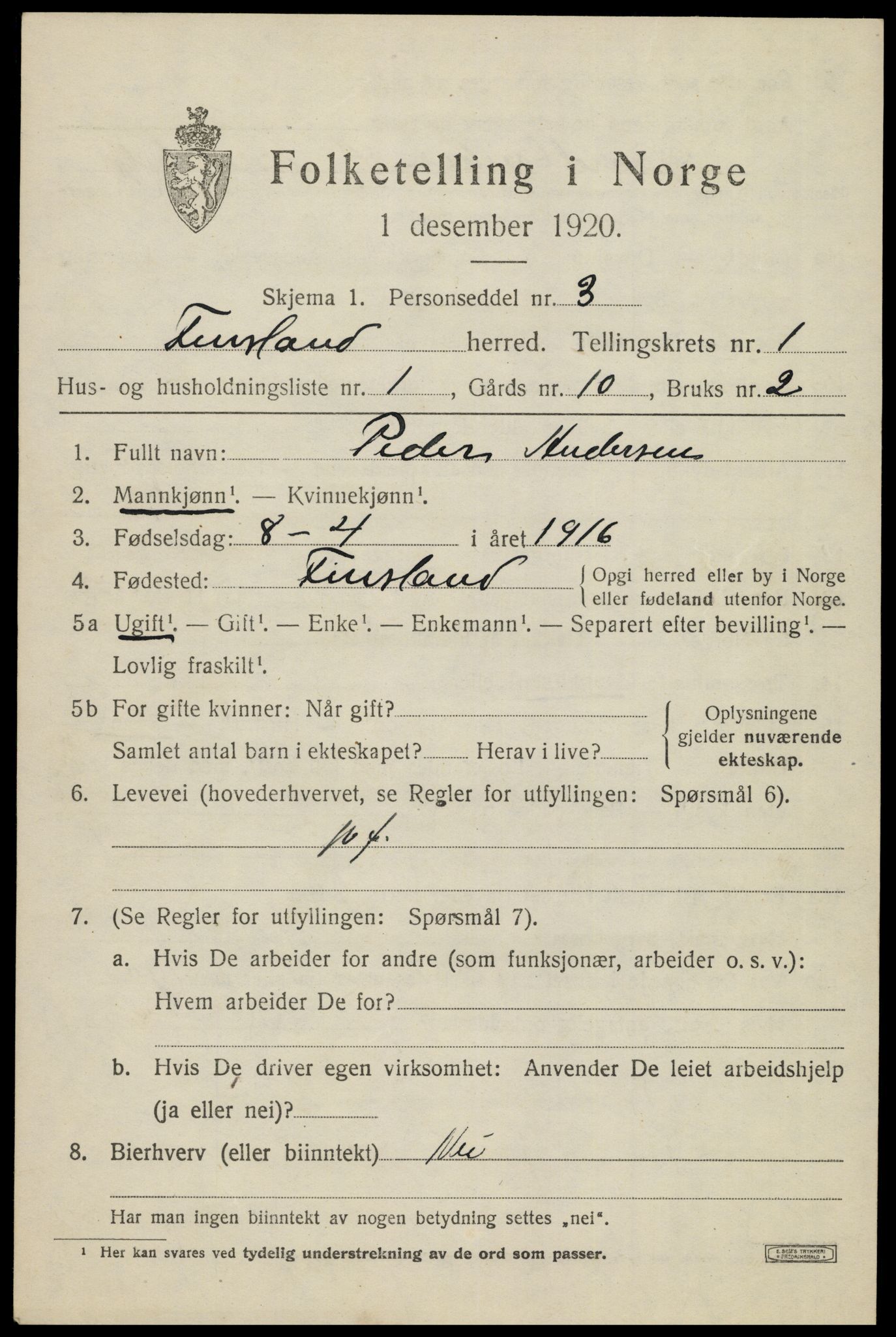 SAK, 1920 census for Finsland, 1920, p. 374