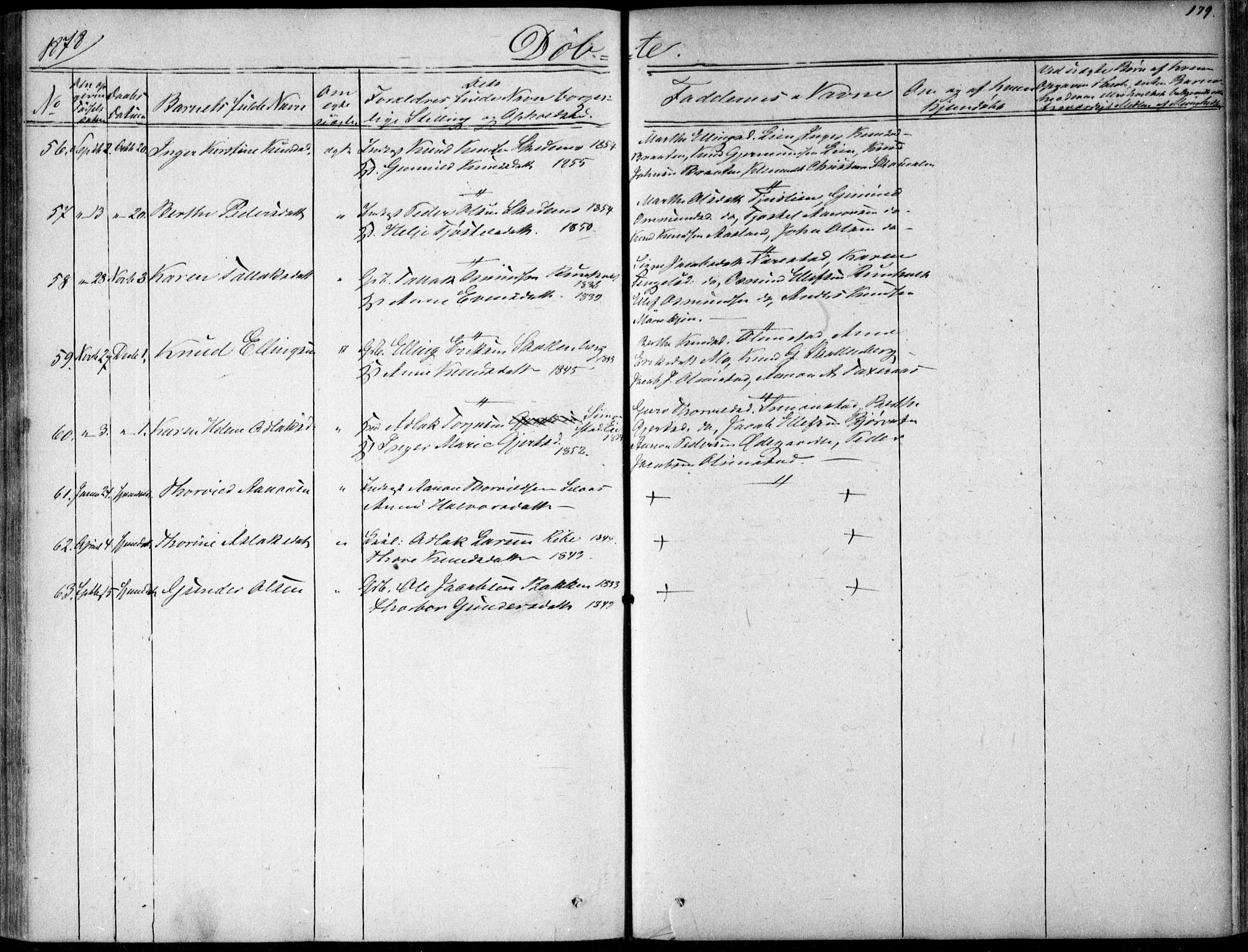 Gjerstad sokneprestkontor, SAK/1111-0014/F/Fa/Fab/L0003: Parish register (official) no. A 3, 1853-1878, p. 179
