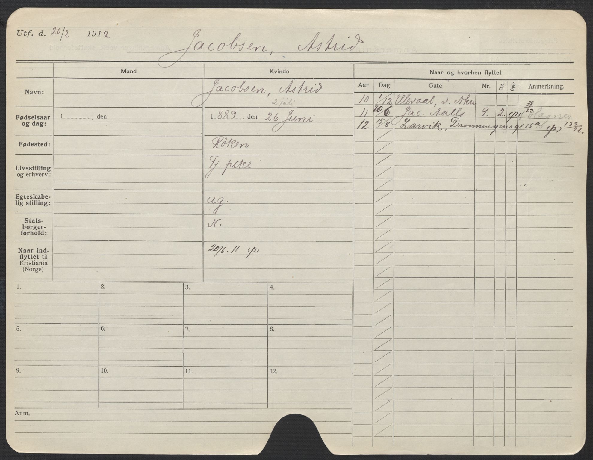 Oslo folkeregister, Registerkort, SAO/A-11715/F/Fa/Fac/L0017: Kvinner, 1906-1914, p. 151a