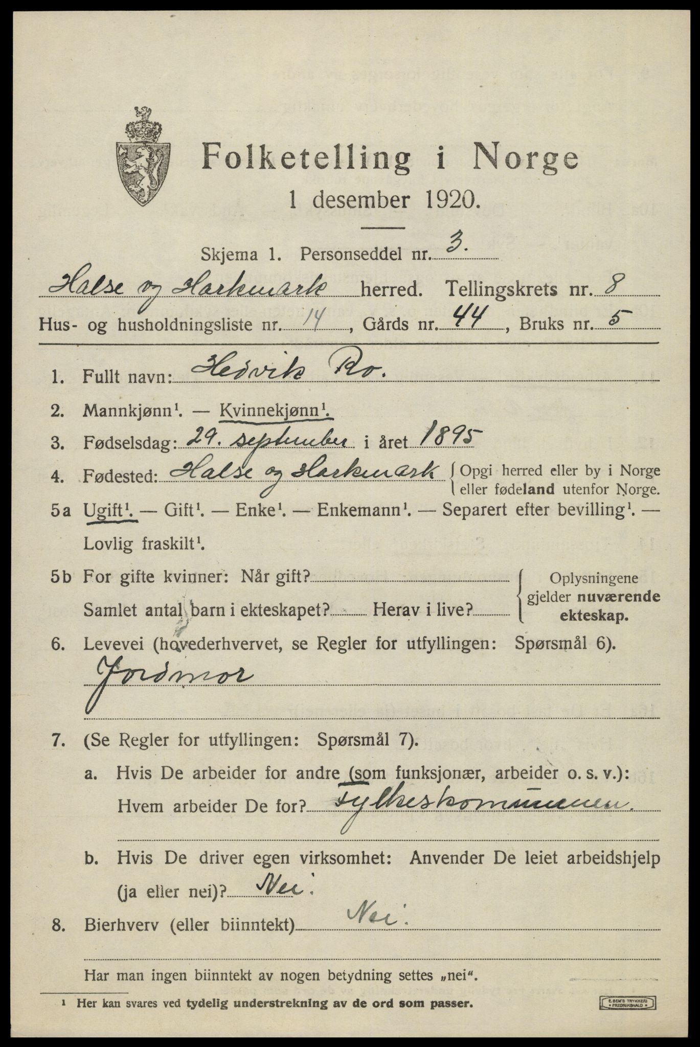 SAK, 1920 census for Halse og Harkmark, 1920, p. 4447