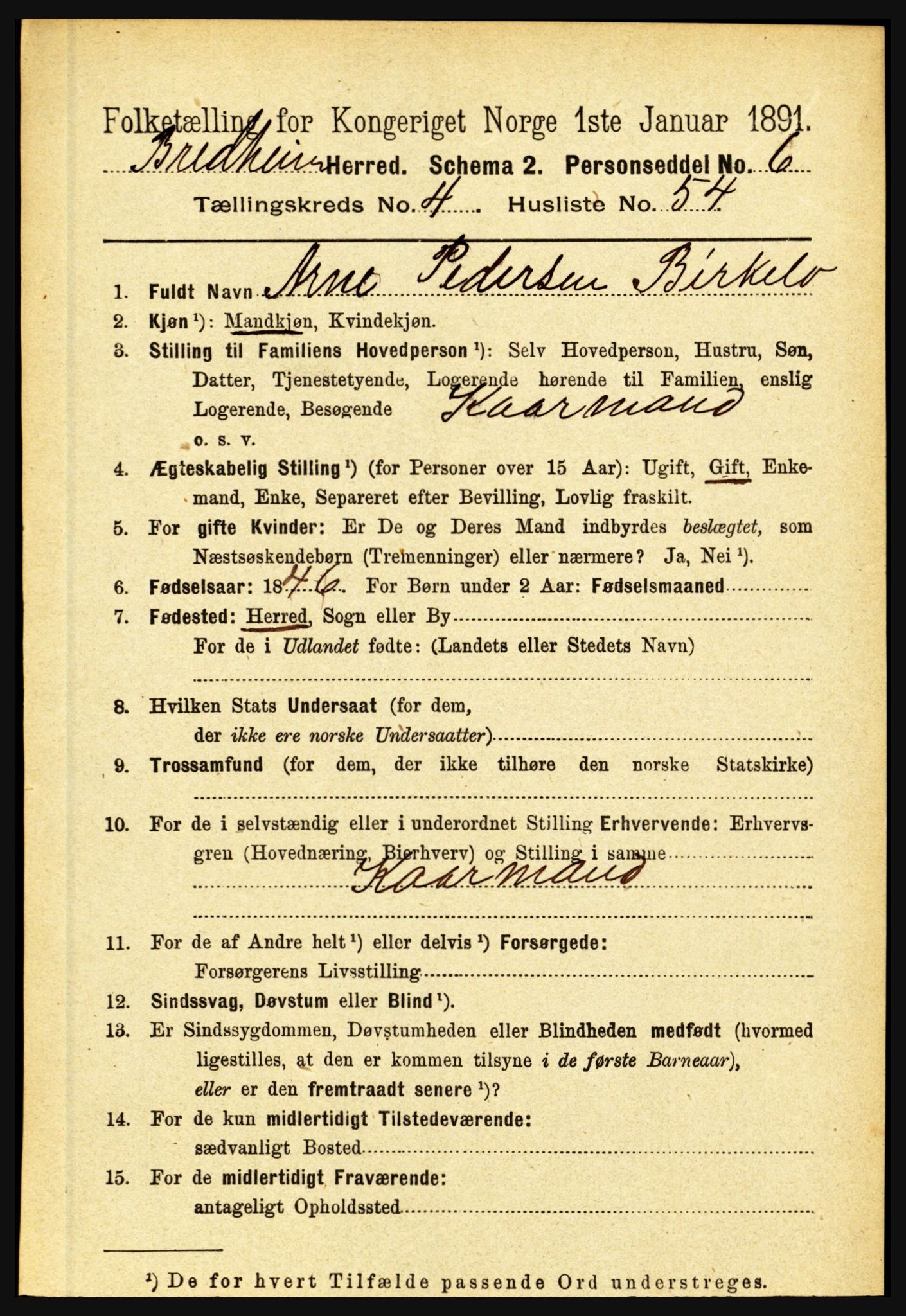 RA, 1891 census for 1446 Breim, 1891, p. 1686