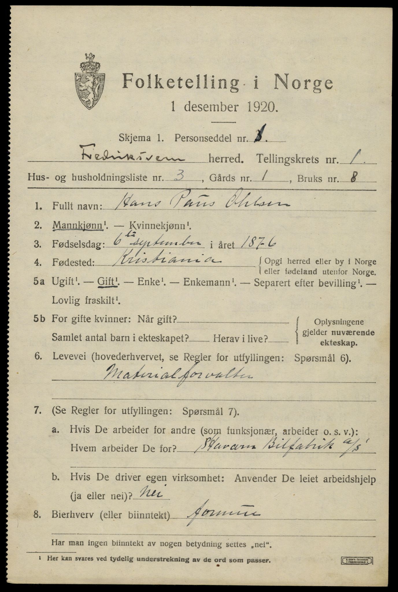 SAKO, 1920 census for Fredriksvern, 1920, p. 405