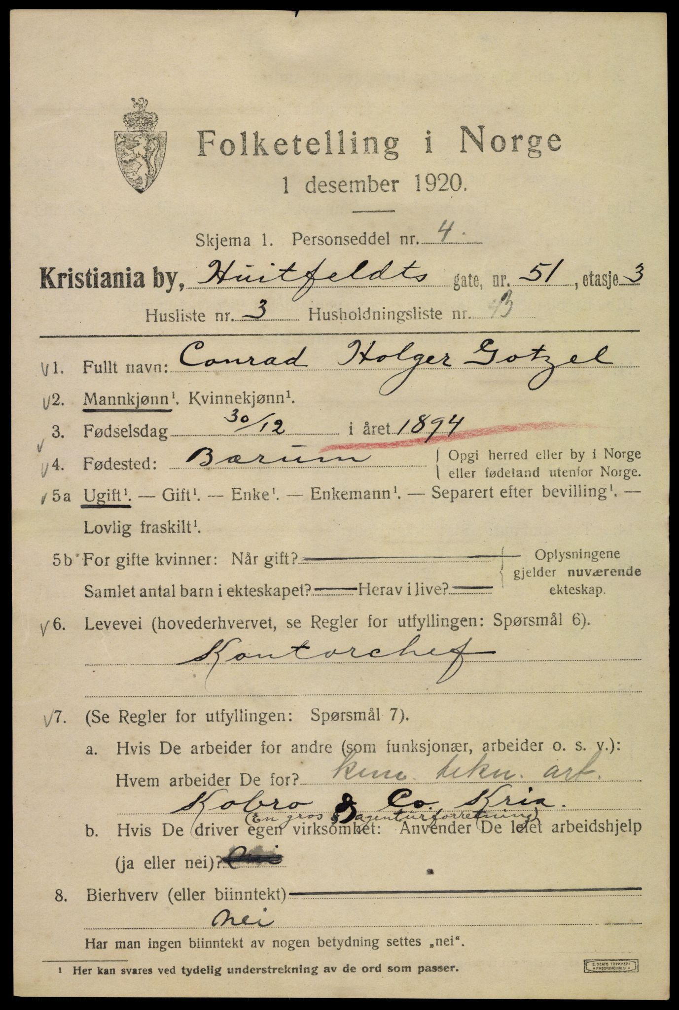 SAO, 1920 census for Kristiania, 1920, p. 301781