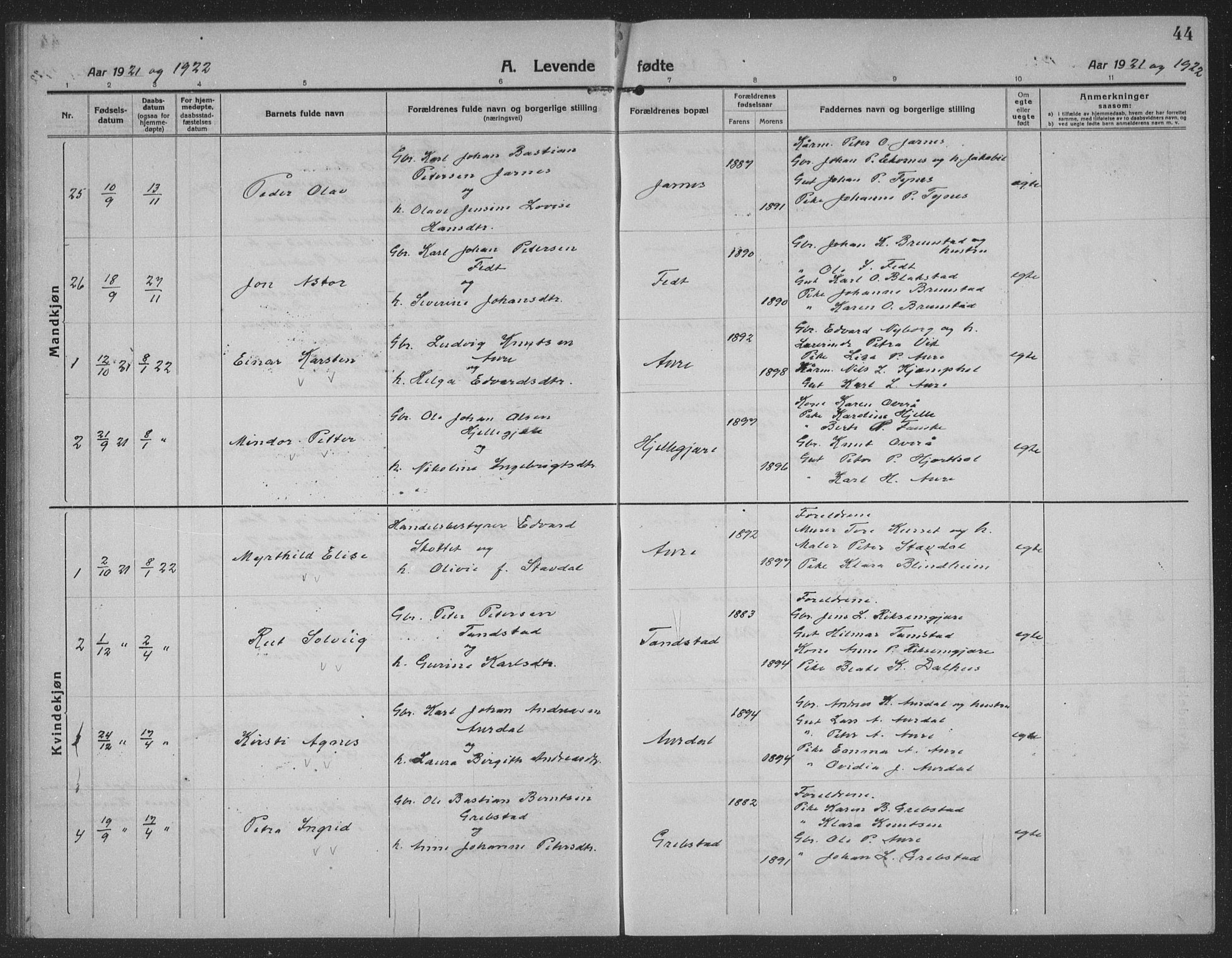 Ministerialprotokoller, klokkerbøker og fødselsregistre - Møre og Romsdal, AV/SAT-A-1454/523/L0342: Parish register (copy) no. 523C05, 1916-1937, p. 44