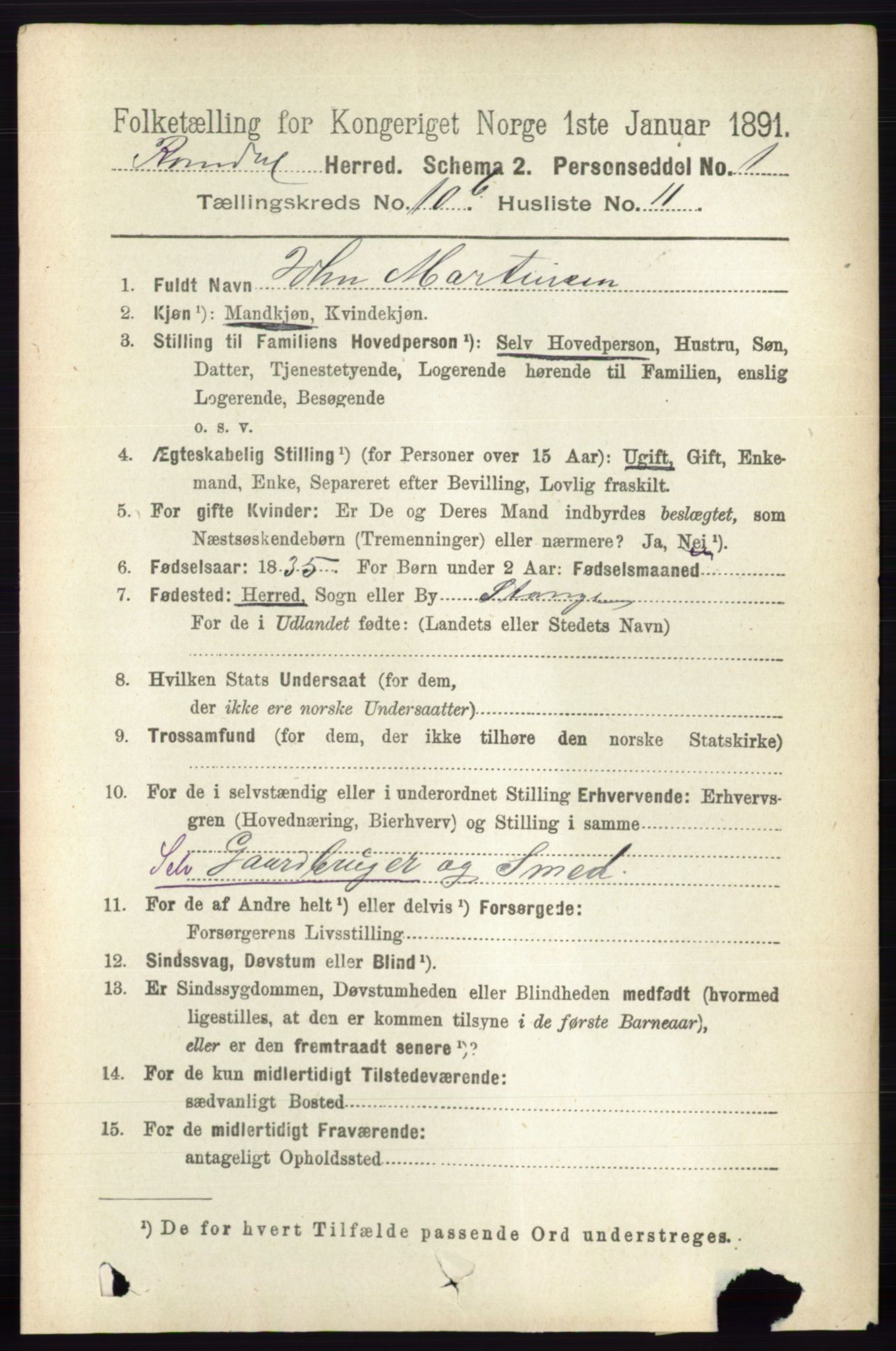 RA, 1891 census for 0416 Romedal, 1891, p. 5336