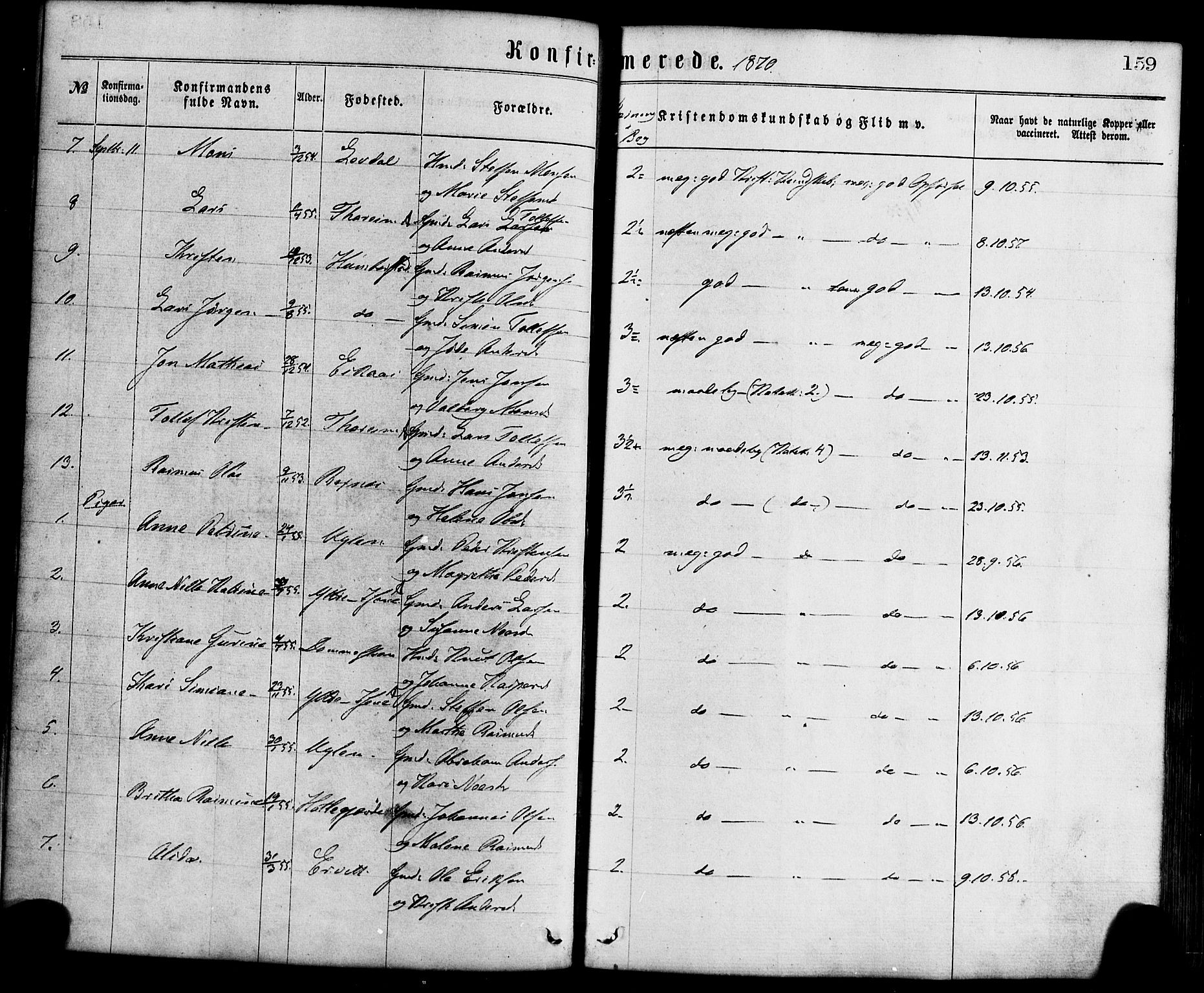 Davik sokneprestembete, AV/SAB-A-79701/H/Haa/Haaa/L0006: Parish register (official) no. A 6, 1867-1881, p. 159