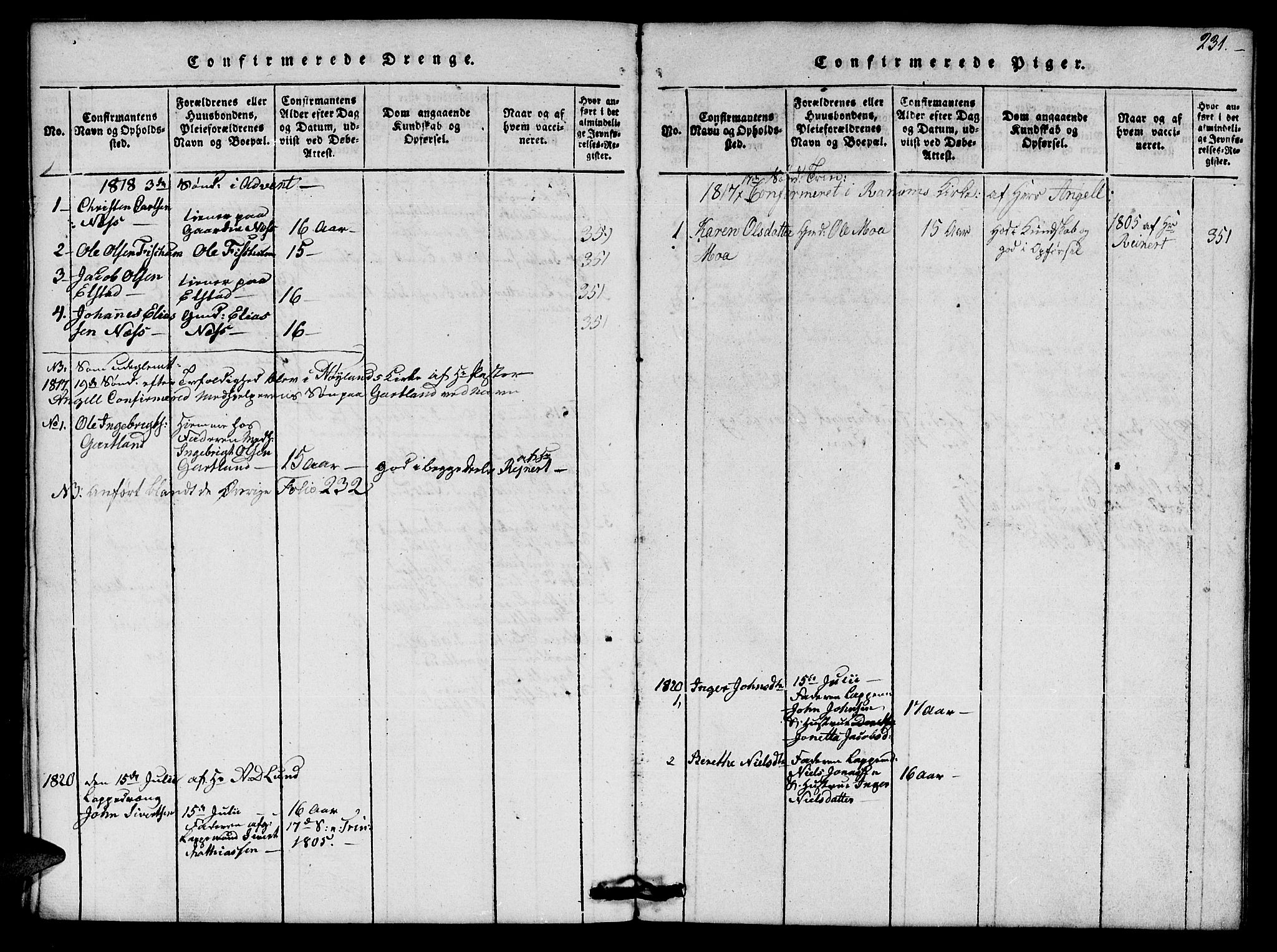 Ministerialprotokoller, klokkerbøker og fødselsregistre - Nord-Trøndelag, SAT/A-1458/759/L0527: Parish register (copy) no. 759C01 /1, 1816-1825, p. 231