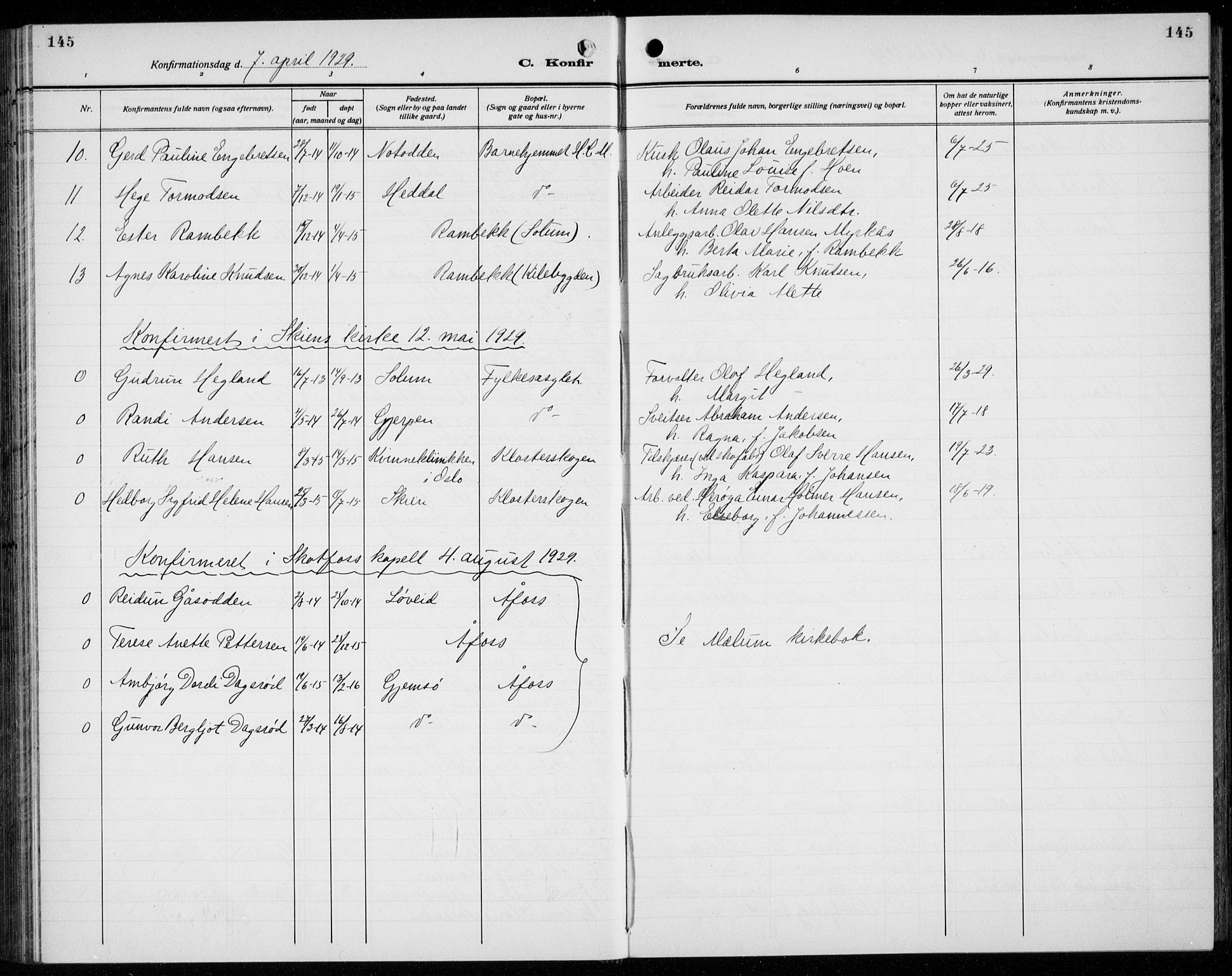 Solum kirkebøker, SAKO/A-306/G/Ga/L0010: Parish register (copy) no. I 10, 1921-1937, p. 145