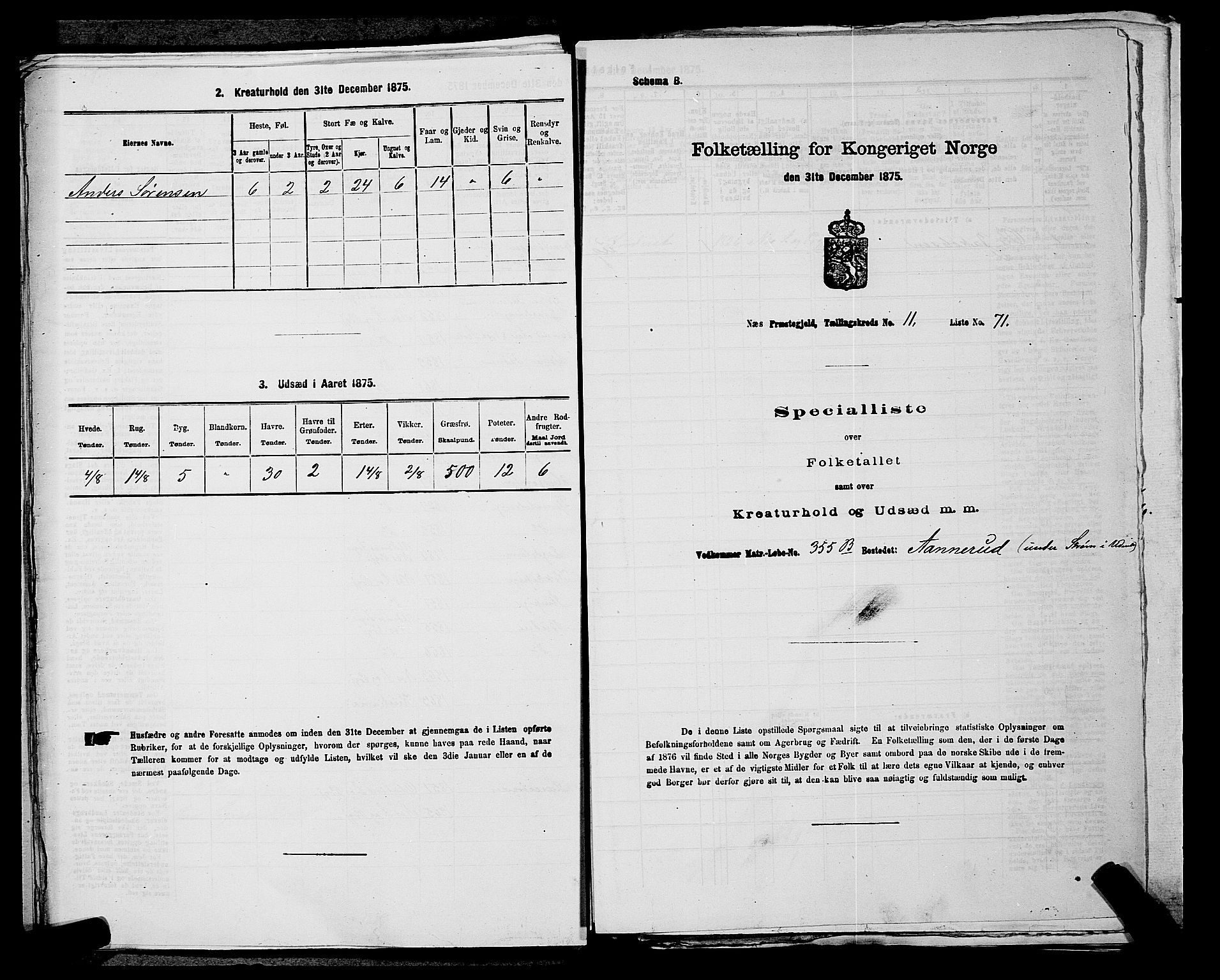 RA, 1875 census for 0236P Nes, 1875, p. 2031
