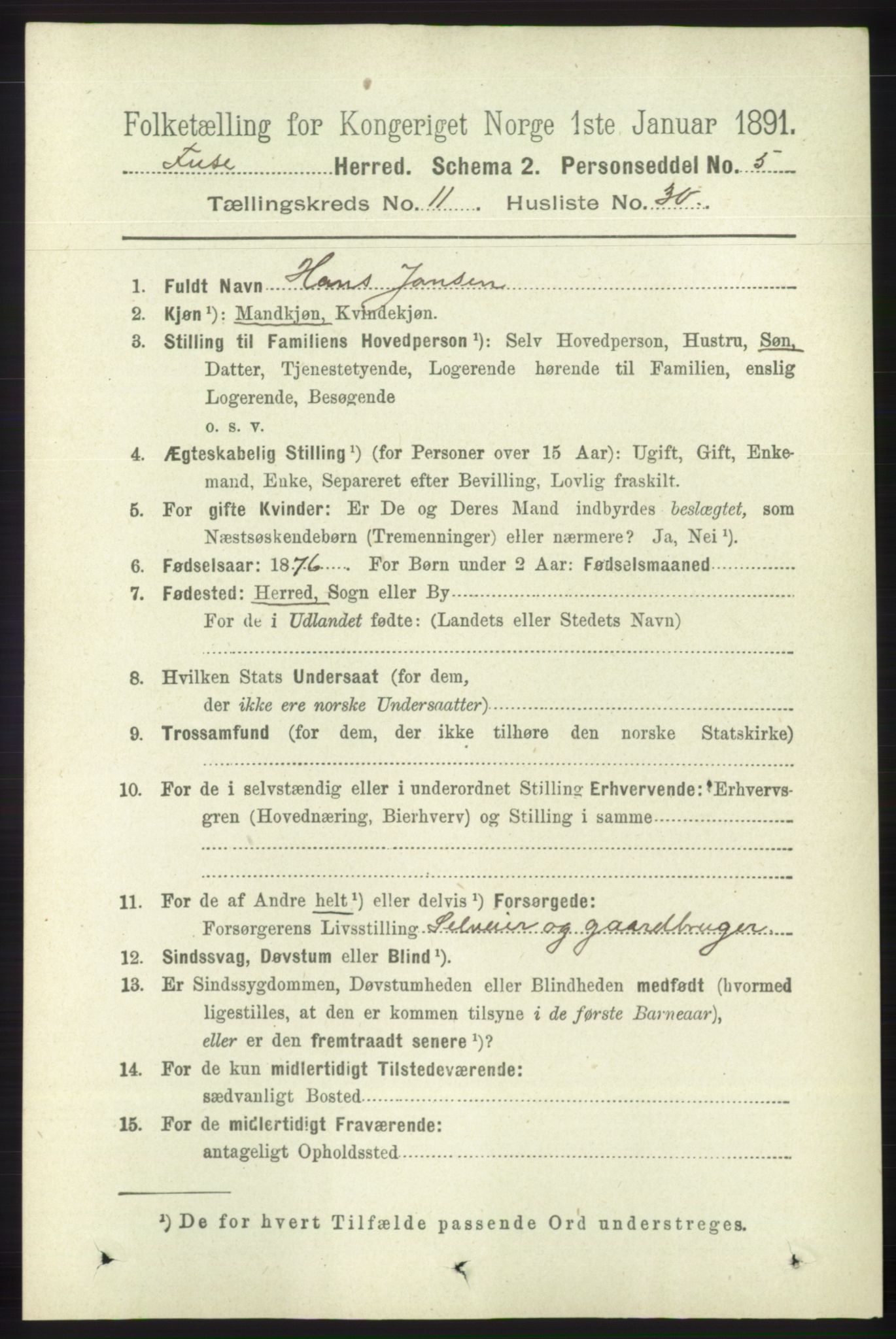 RA, 1891 census for 1241 Fusa, 1891, p. 2286