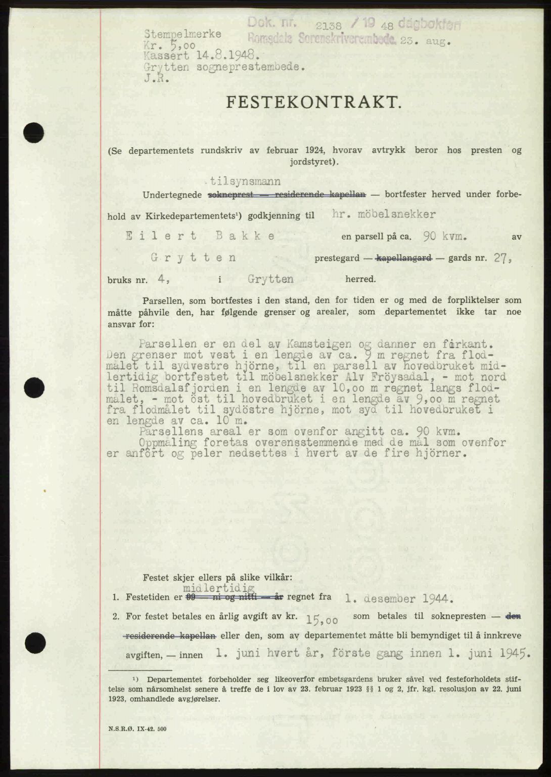 Romsdal sorenskriveri, AV/SAT-A-4149/1/2/2C: Mortgage book no. A27, 1948-1948, Diary no: : 2138/1948