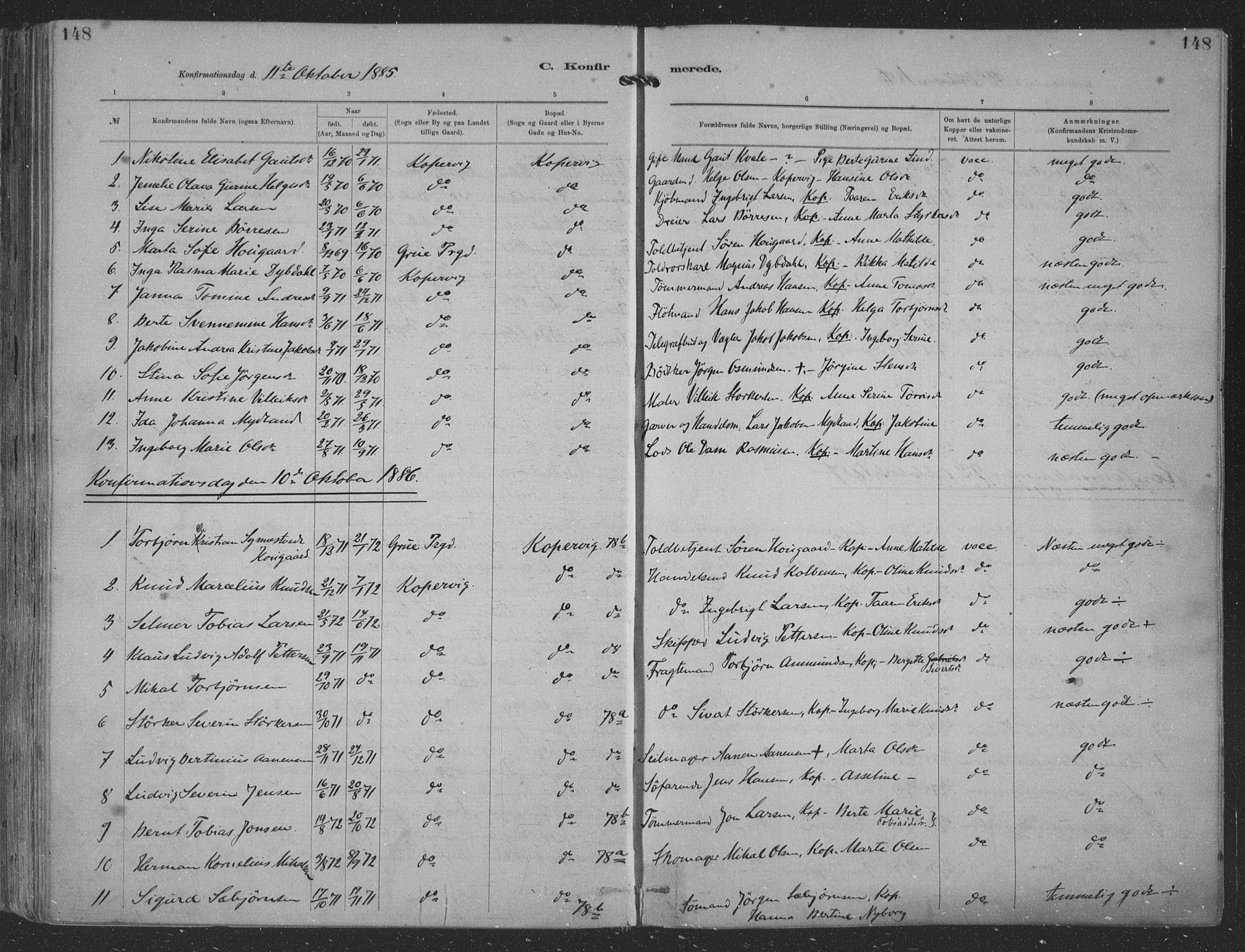 Kopervik sokneprestkontor, SAST/A-101850/H/Ha/Haa/L0001: Parish register (official) no. A 1, 1880-1919, p. 148