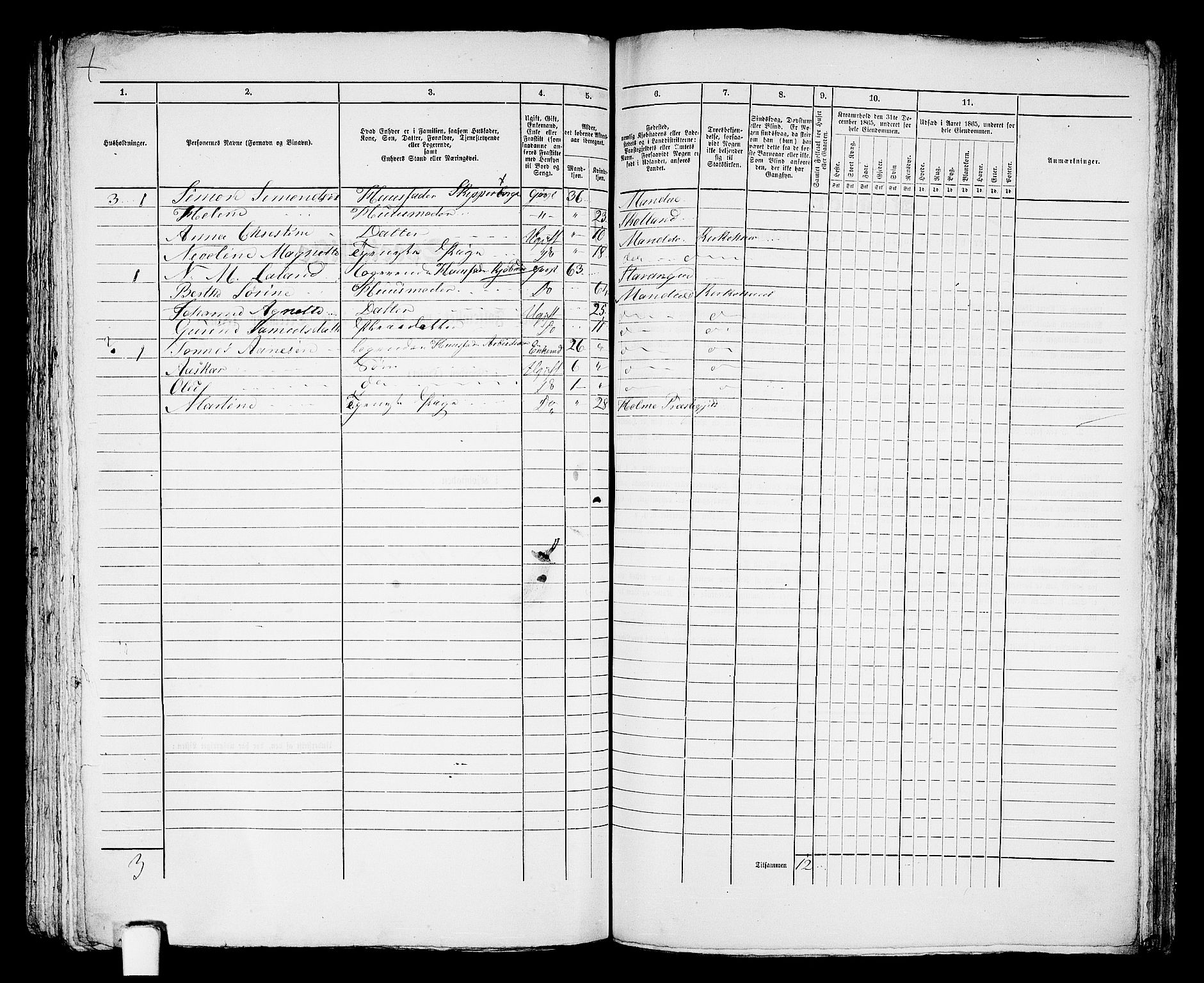 RA, 1865 census for Mandal/Mandal, 1865, p. 855