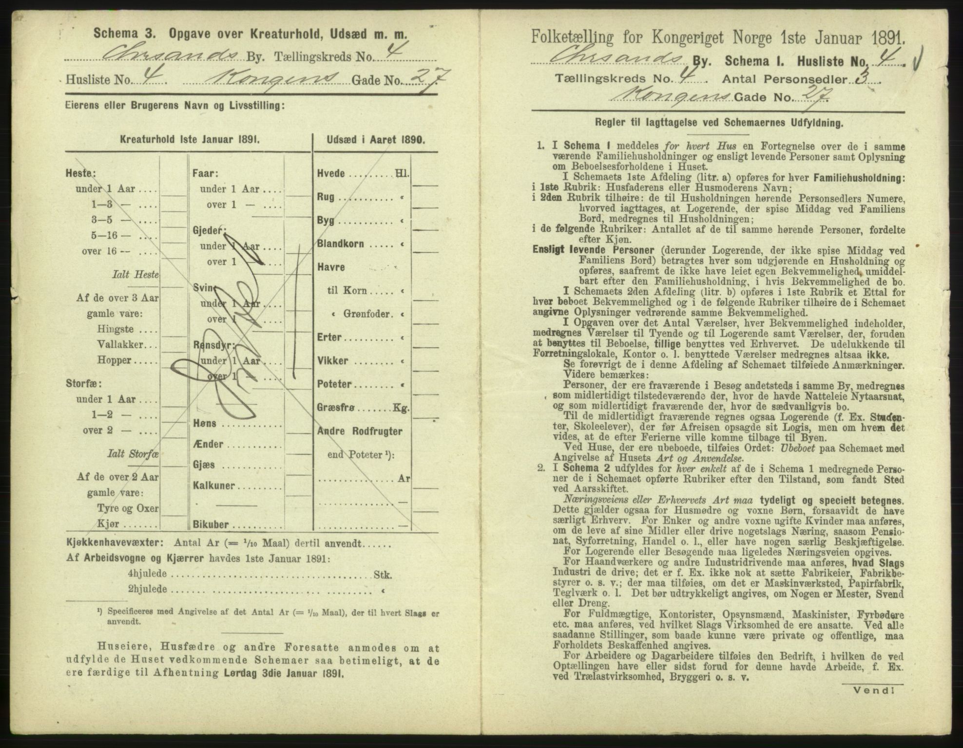 RA, 1891 census for 1001 Kristiansand, 1891, p. 330