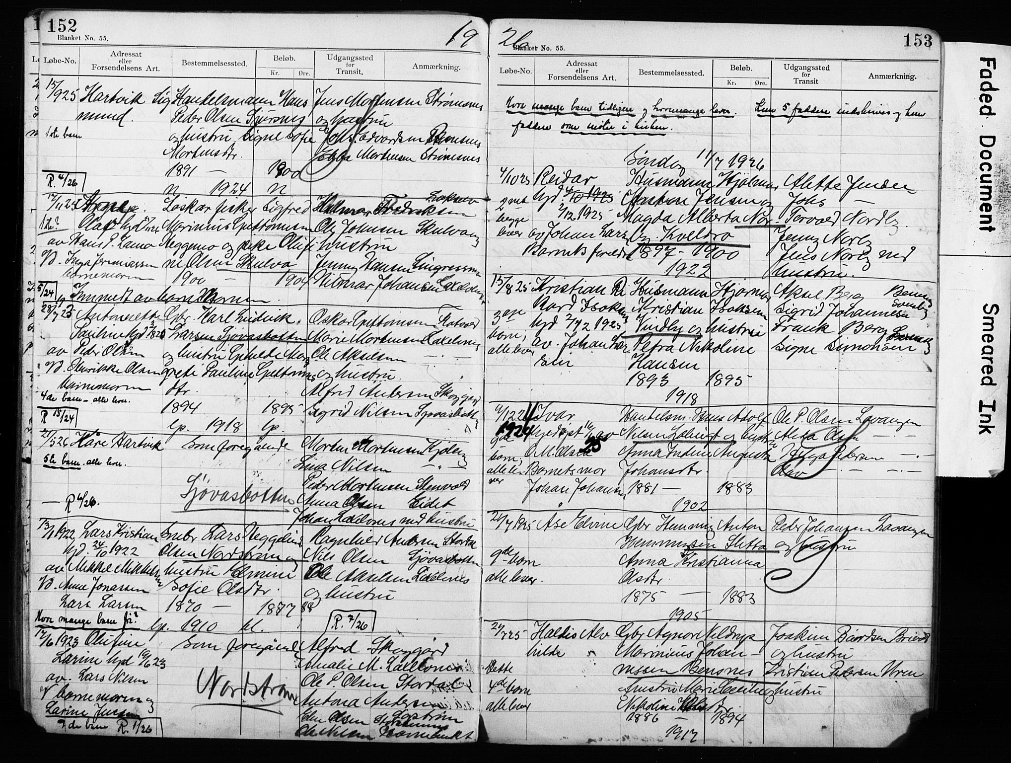 Lyngen sokneprestembete, AV/SATØ-S-1289/H/Ha/L0052/0002: Baptism register no. 52.2, 1915-1928, p. 152-153