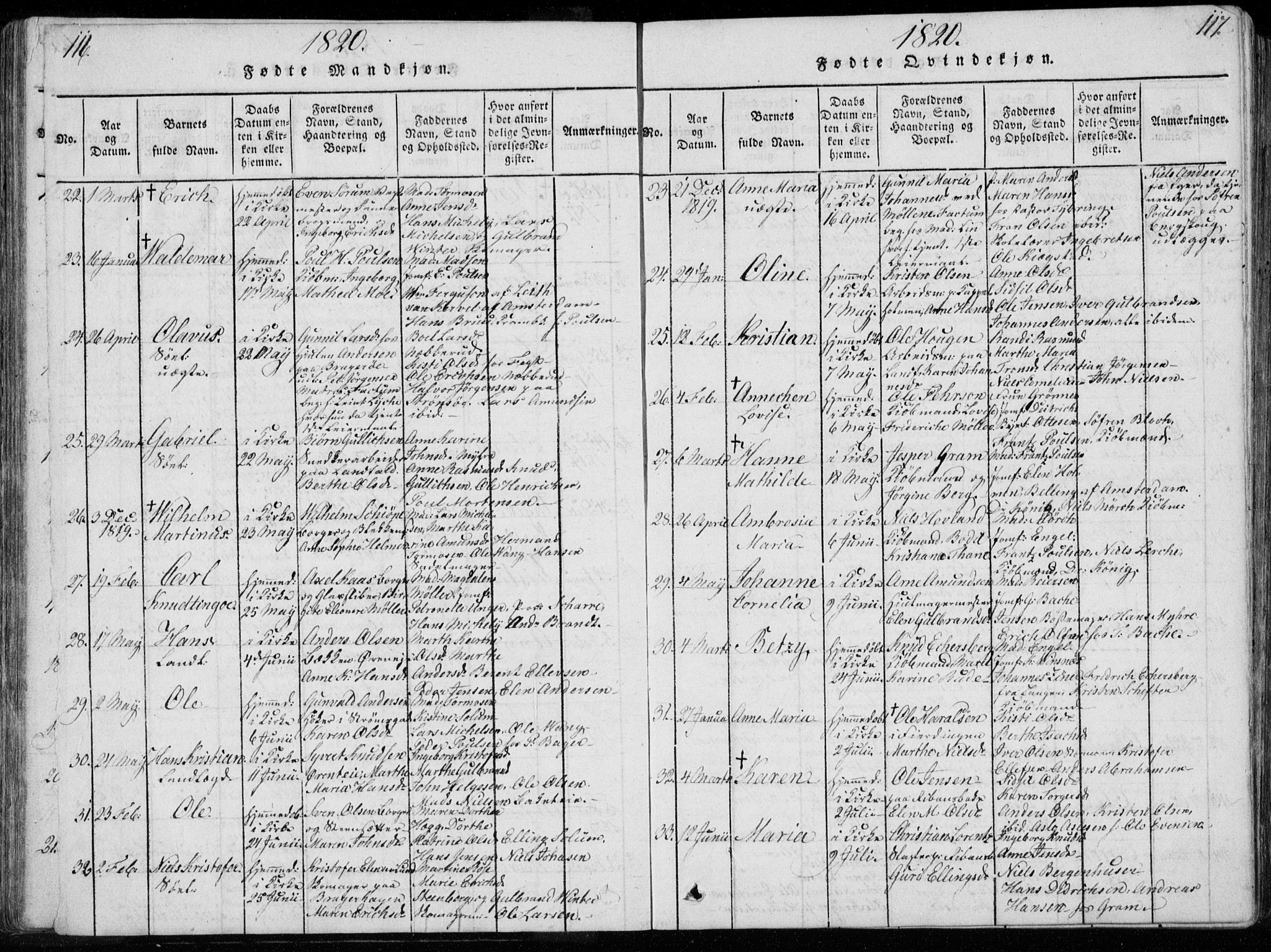 Bragernes kirkebøker, AV/SAKO-A-6/F/Fa/L0007: Parish register (official) no. I 7, 1815-1829, p. 116-117