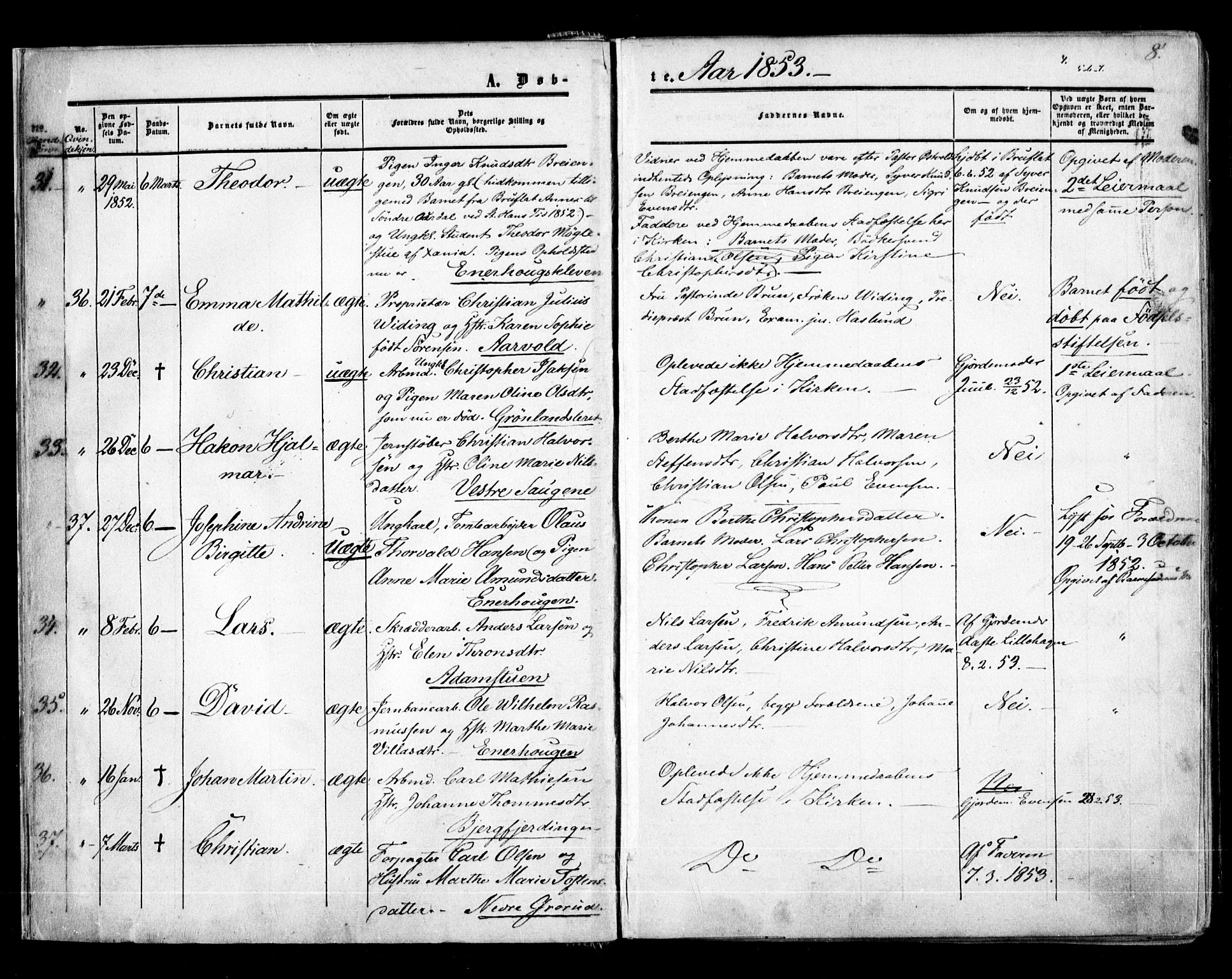 Aker prestekontor kirkebøker, SAO/A-10861/F/L0020: Parish register (official) no. 20, 1853-1857, p. 8