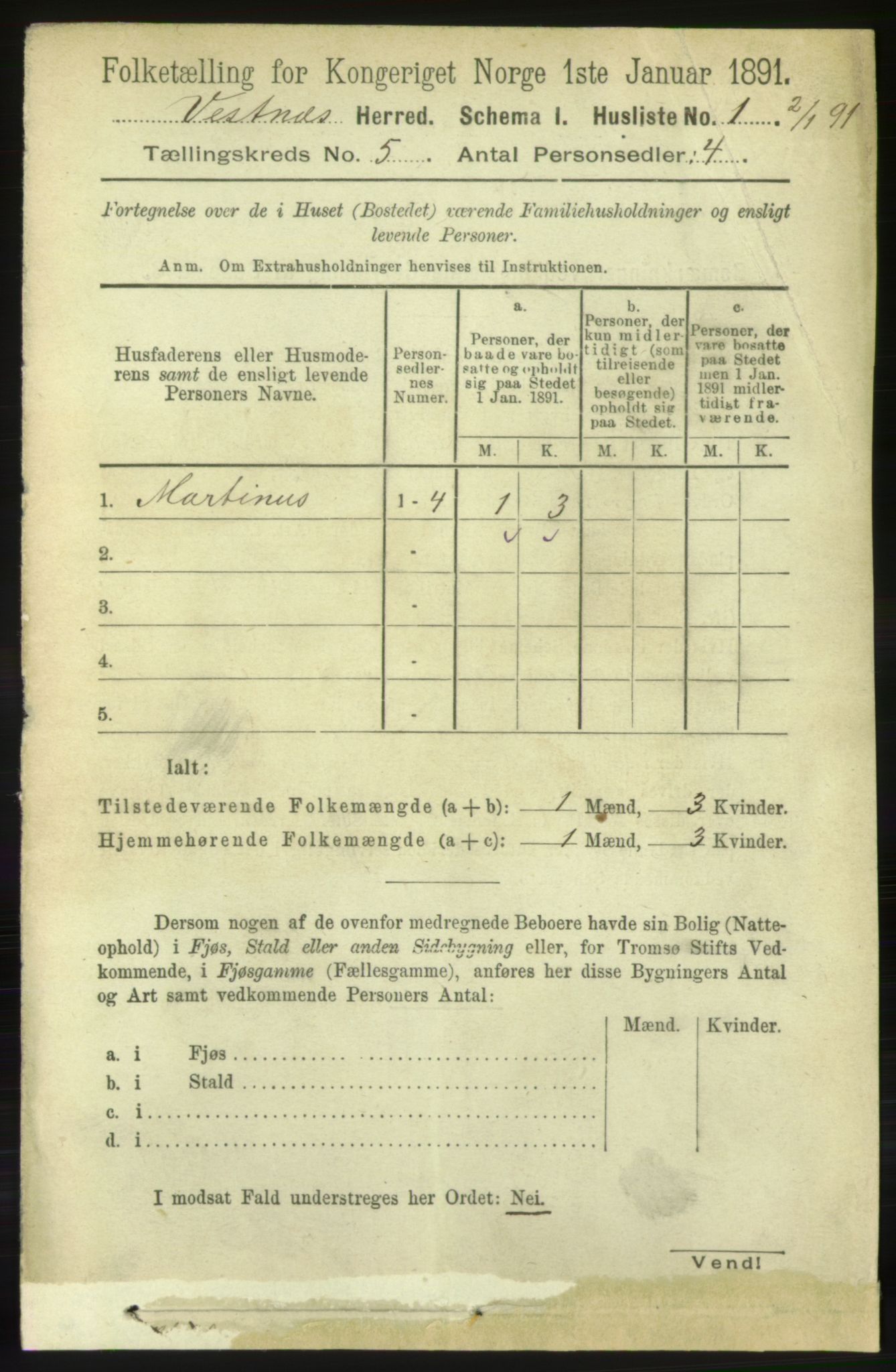 RA, 1891 census for 1535 Vestnes, 1891, p. 1769