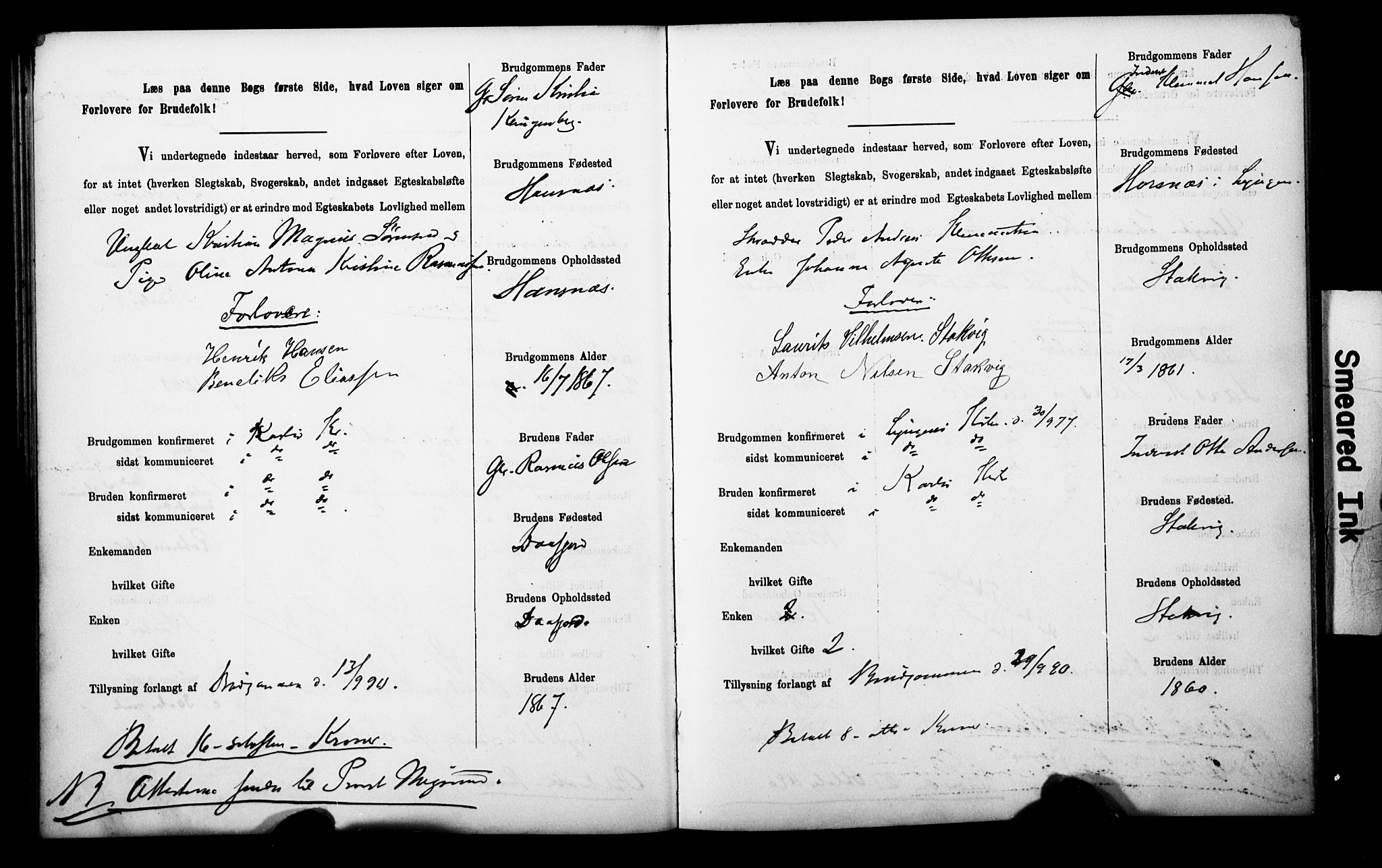 Uten arkivreferanse**, SAT/-: Banns register no. 1 /1 (Trøgstad), 1886-1891