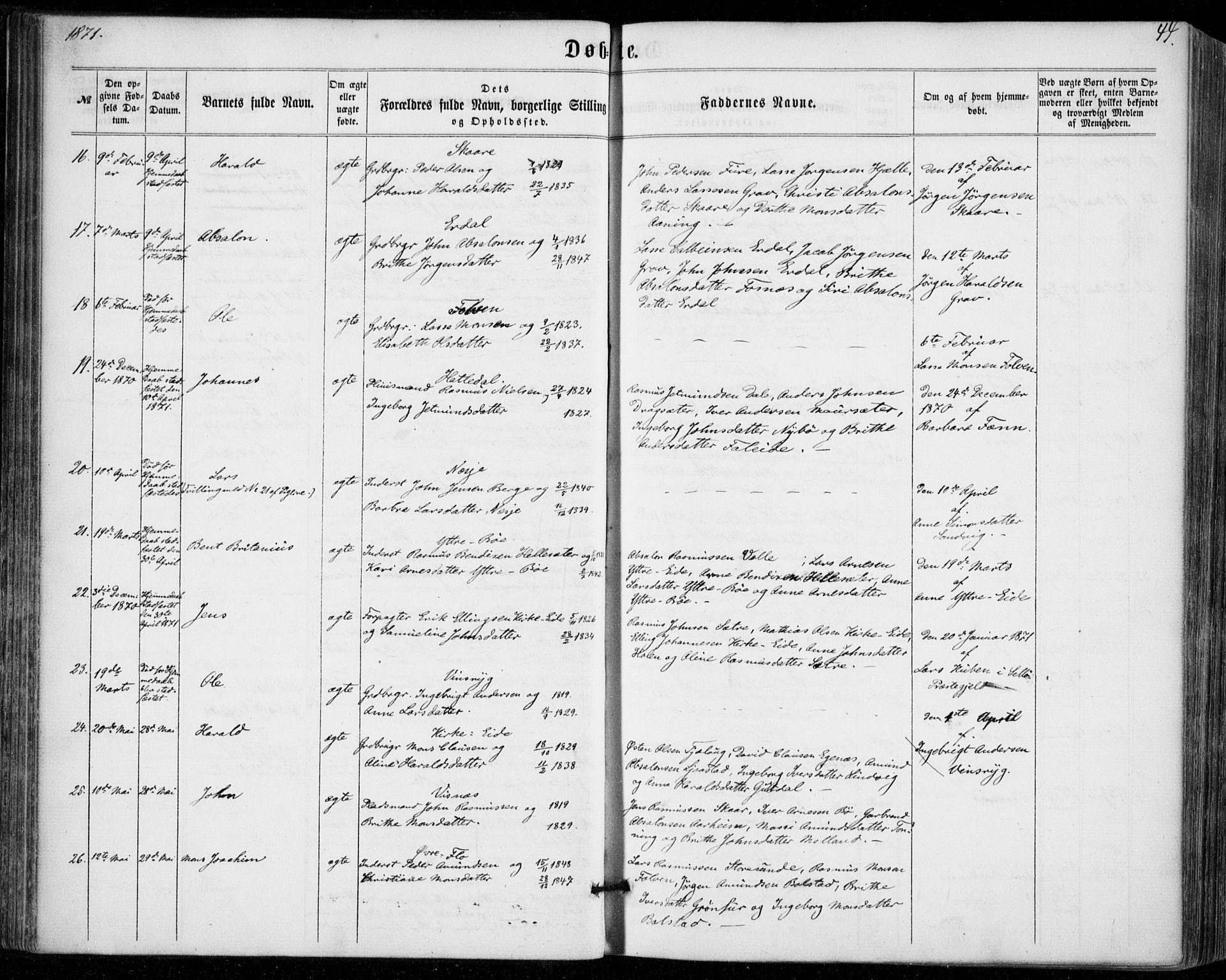 Stryn Sokneprestembete, AV/SAB-A-82501: Parish register (official) no. A 3, 1862-1877, p. 44