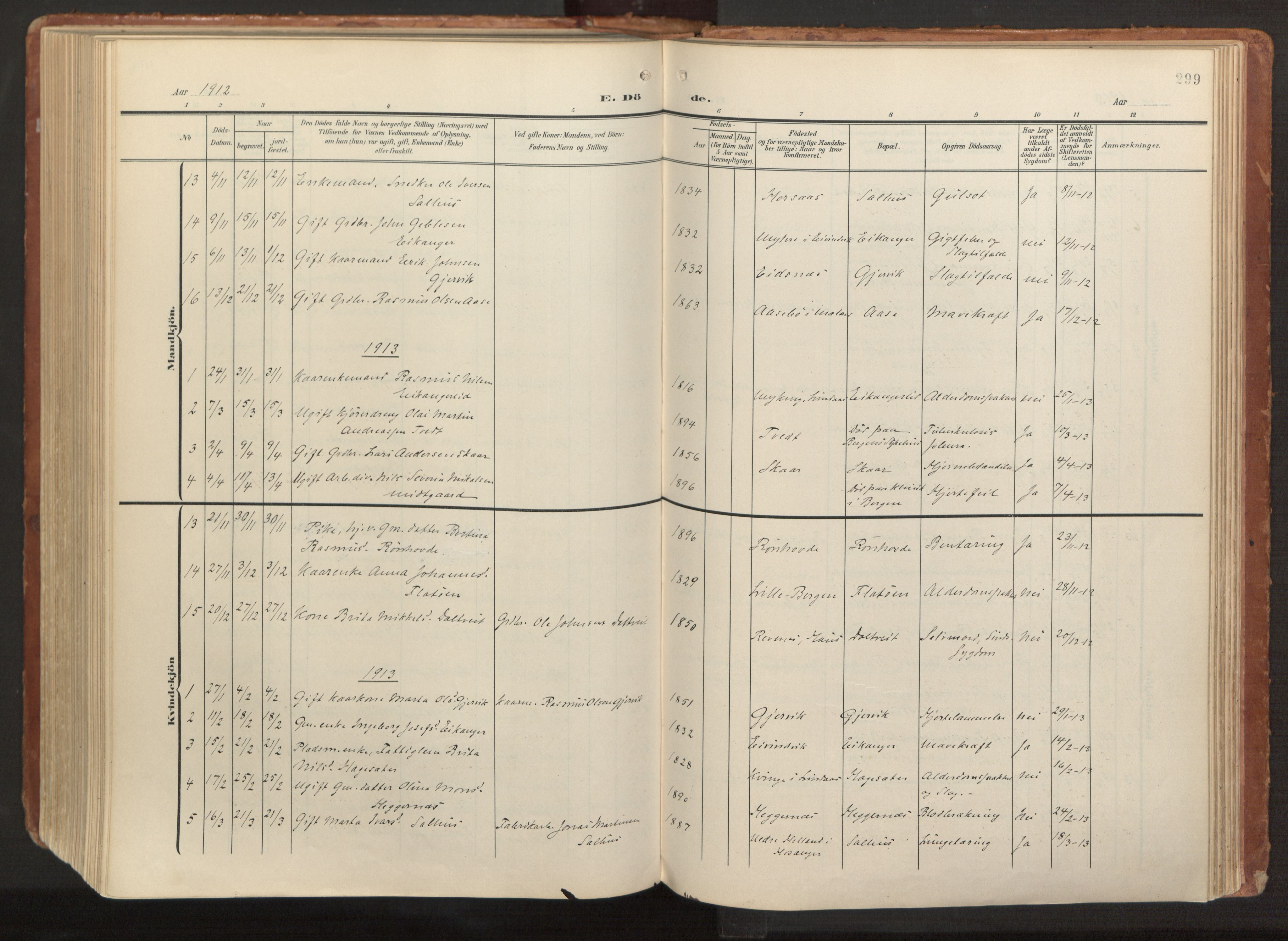 Hamre sokneprestembete, AV/SAB-A-75501/H/Ha/Haa/Haab/L0002: Parish register (official) no. B 2, 1905-1924, p. 299