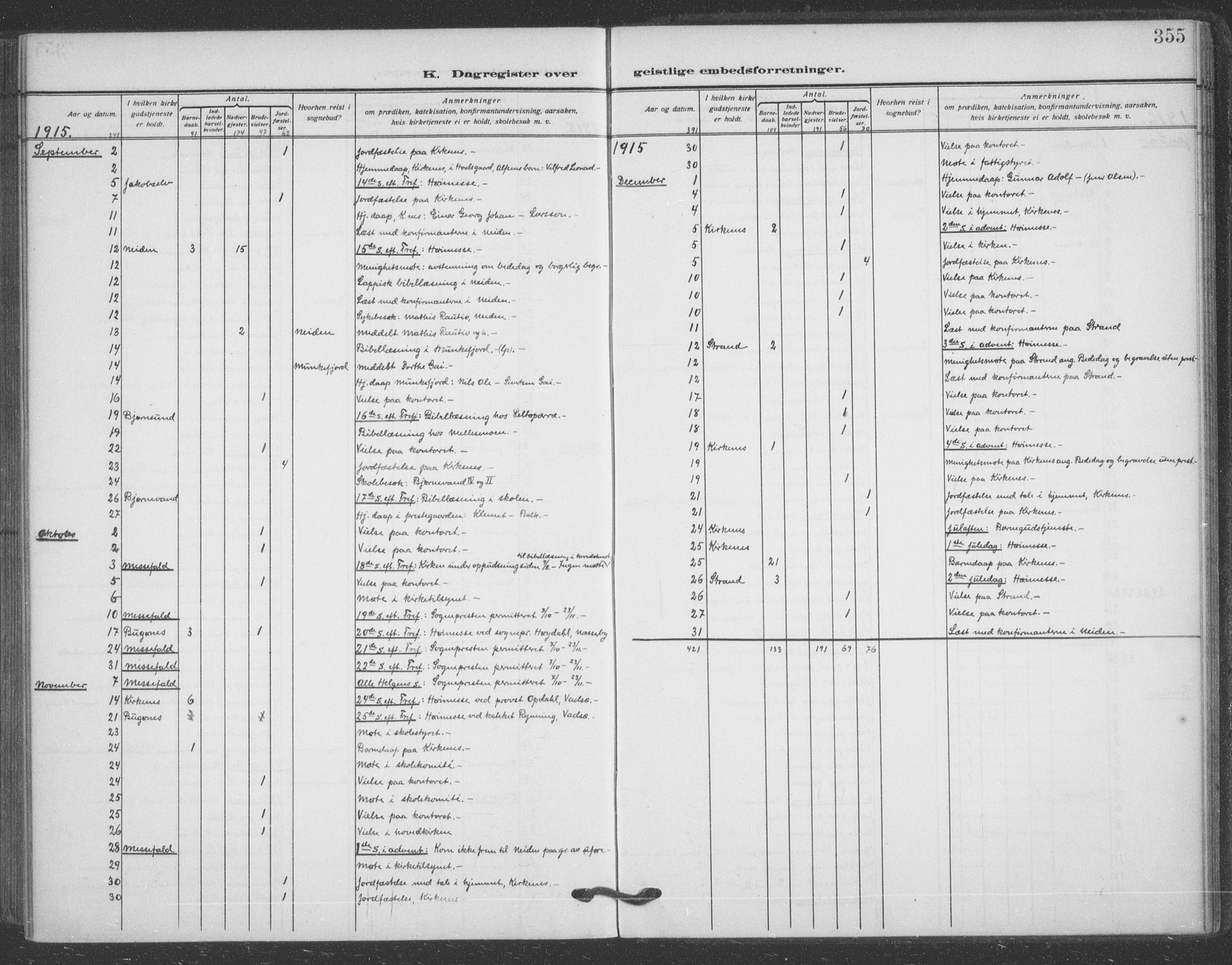 Sør-Varanger sokneprestkontor, AV/SATØ-S-1331/H/Ha/L0005kirke: Parish register (official) no. 5, 1909-1919, p. 355