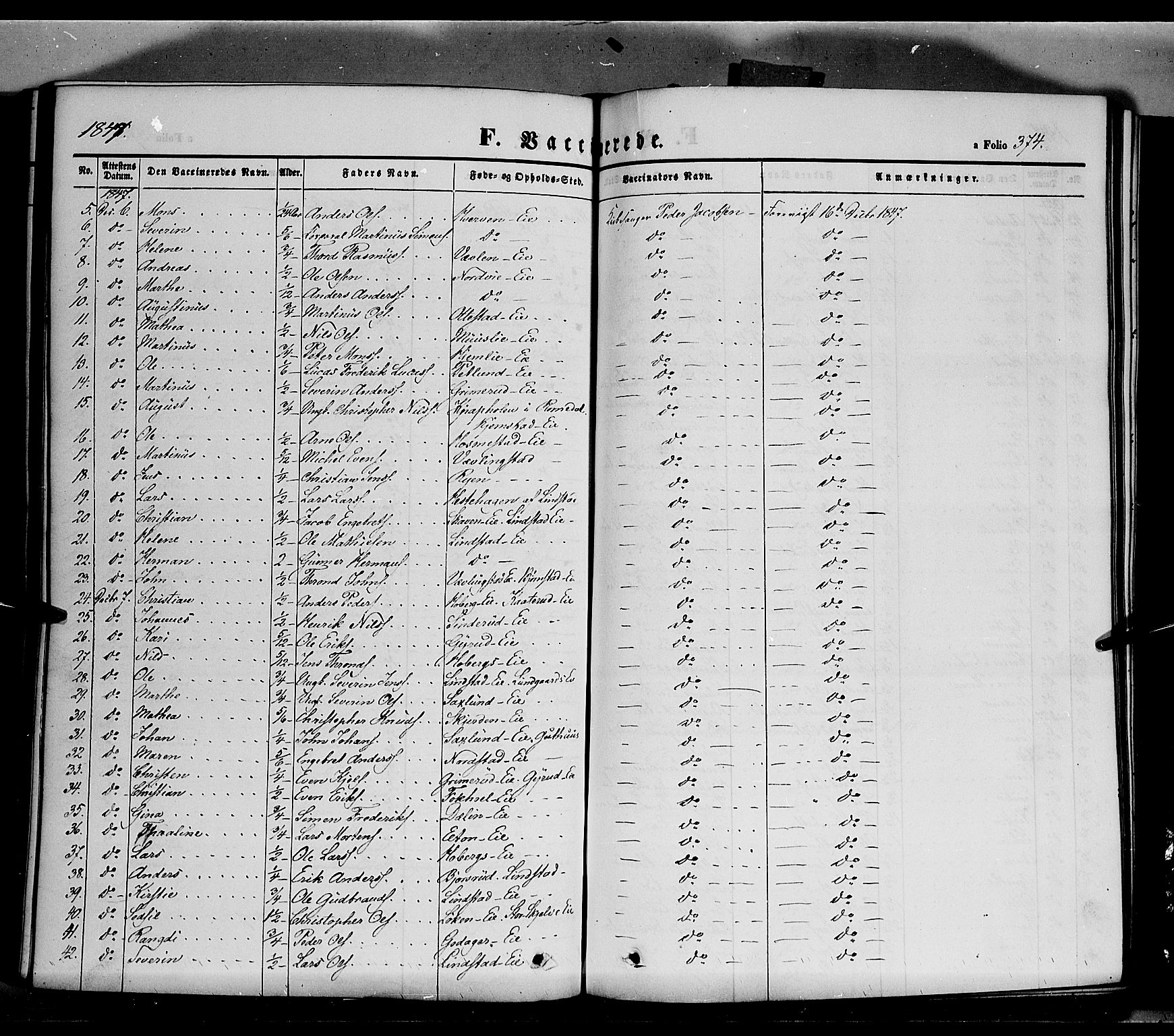 Stange prestekontor, SAH/PREST-002/K/L0011: Parish register (official) no. 11, 1846-1852, p. 374